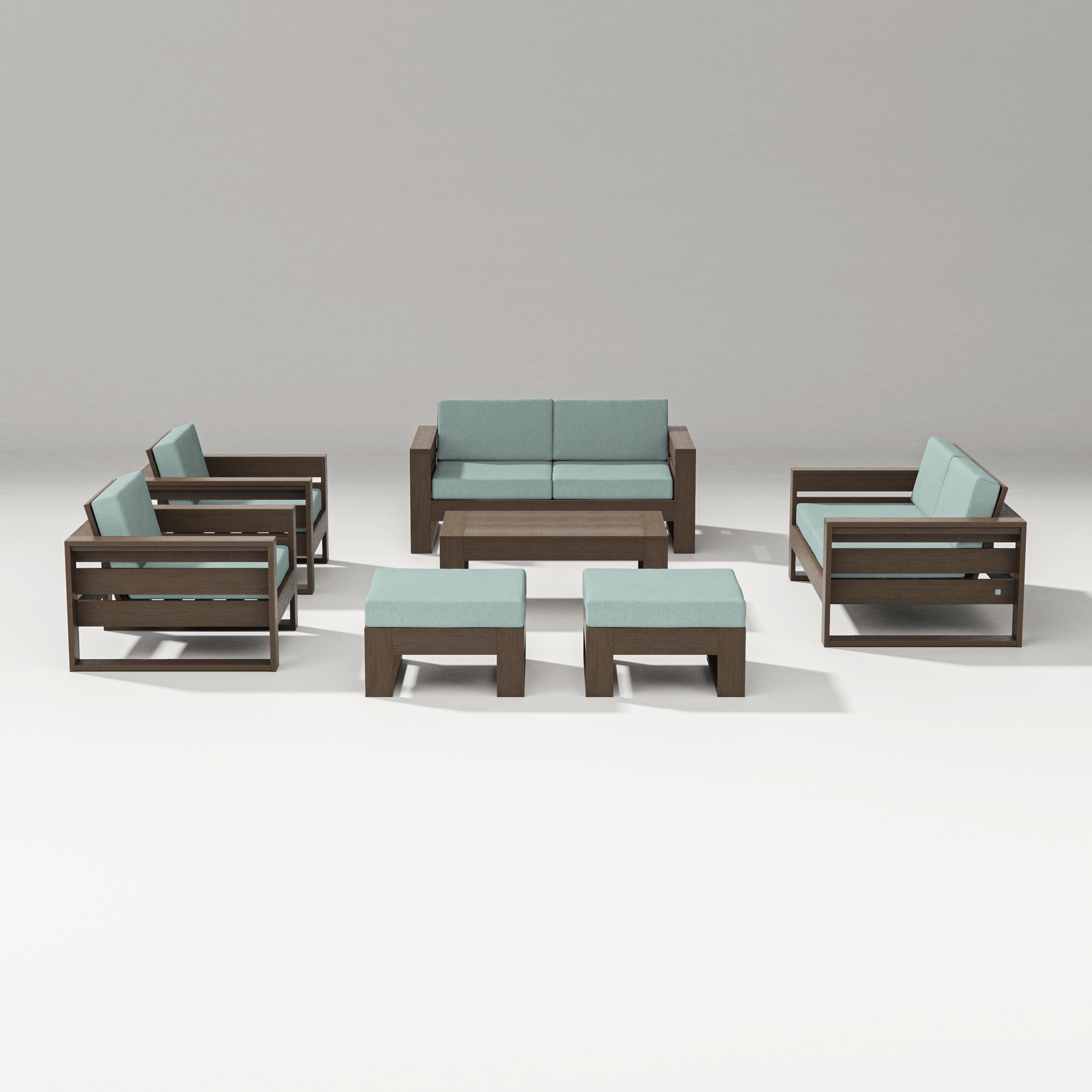 PW Designer Series Latitude 7-Piece Lounge Loveseat Set in Kona / Glacier Spa