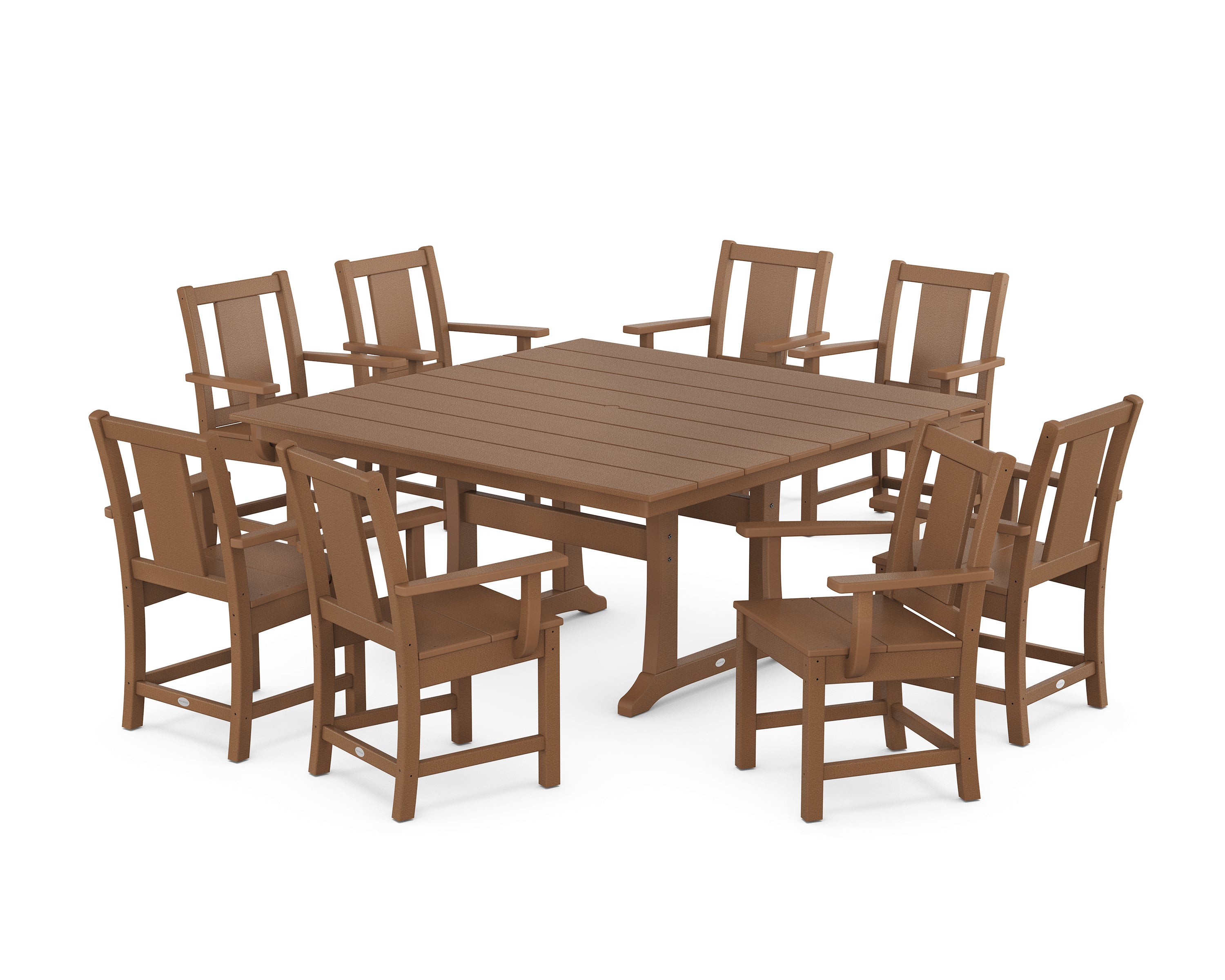 POLYWOOD® Prairie 9-Piece Square Farmhouse Dining Set with Trestle Legs in Teak