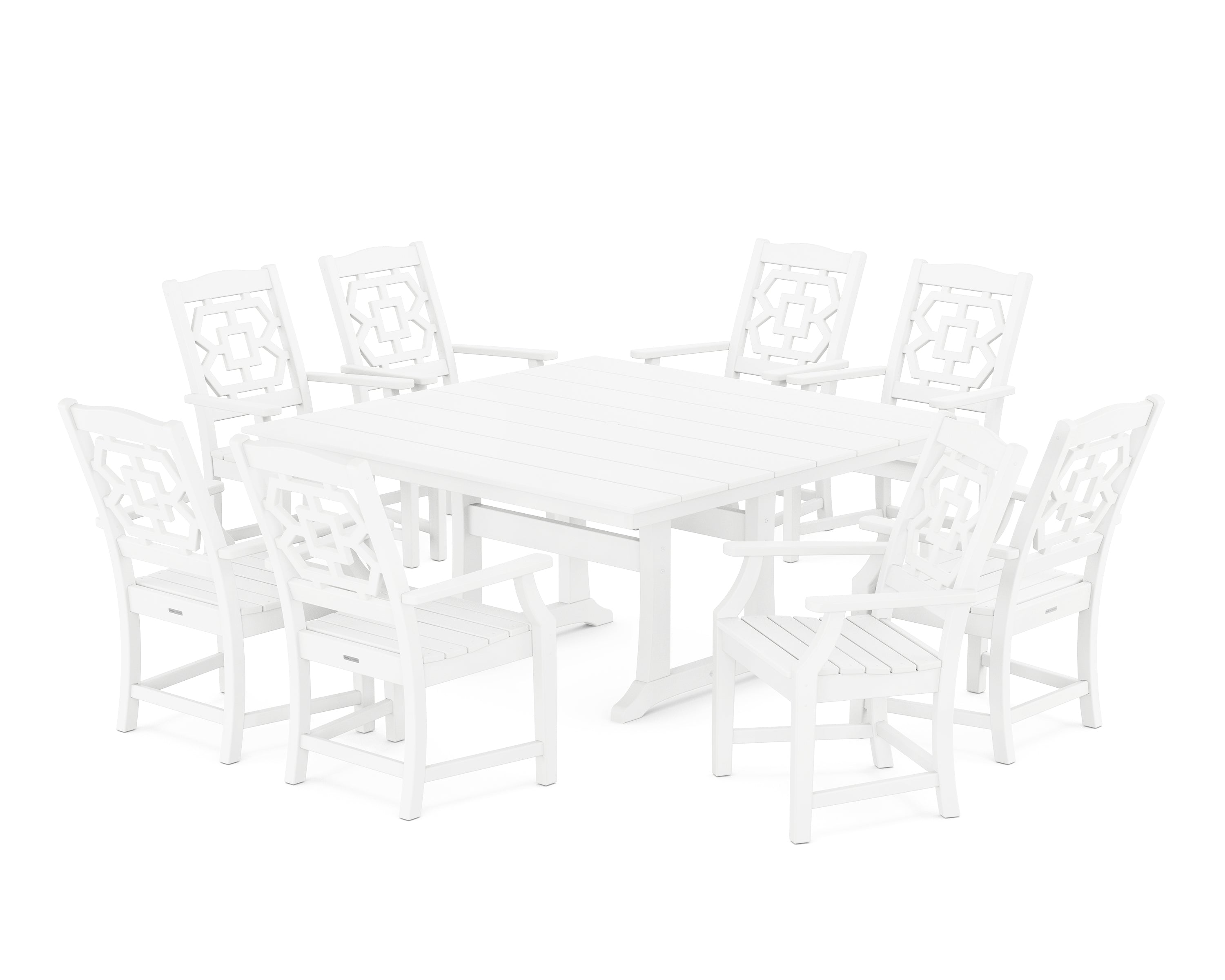 Martha Stewart by POLYWOOD® Chinoiserie 9-Piece Square Farmhouse Dining Set with Trestle Legs in White