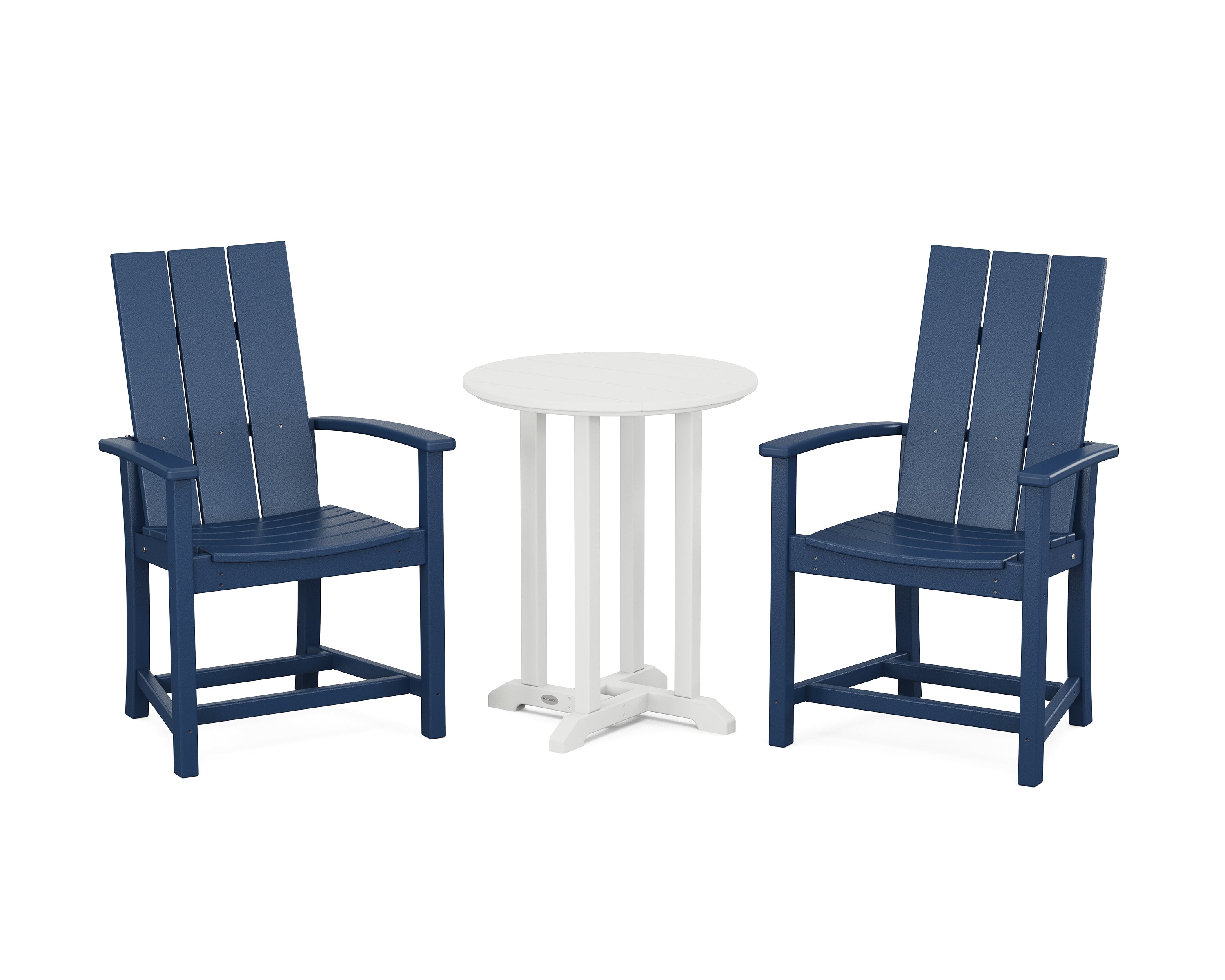 POLYWOOD Modern Adirondack 3-Piece Round Farmhouse Bistro Dining Set in Navy / White