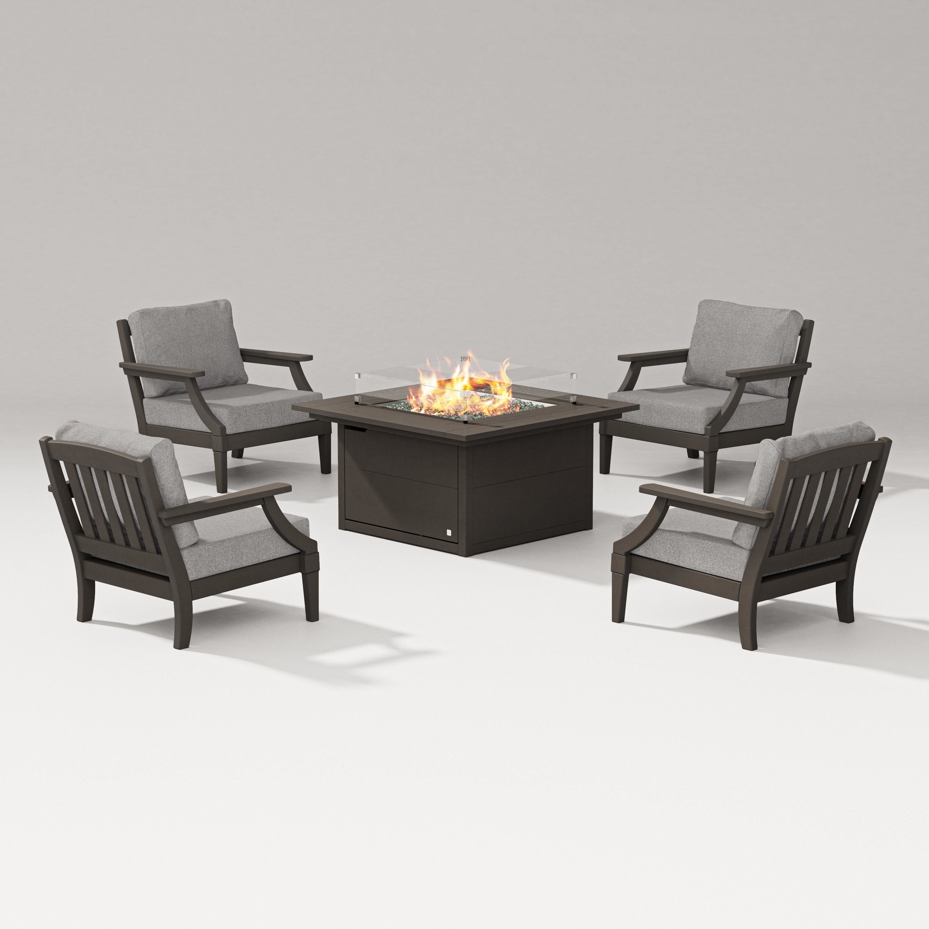 PW Designer Series Estate 5-Piece Lounge Fire Table Set in Vintage Coffee / Grey Mist