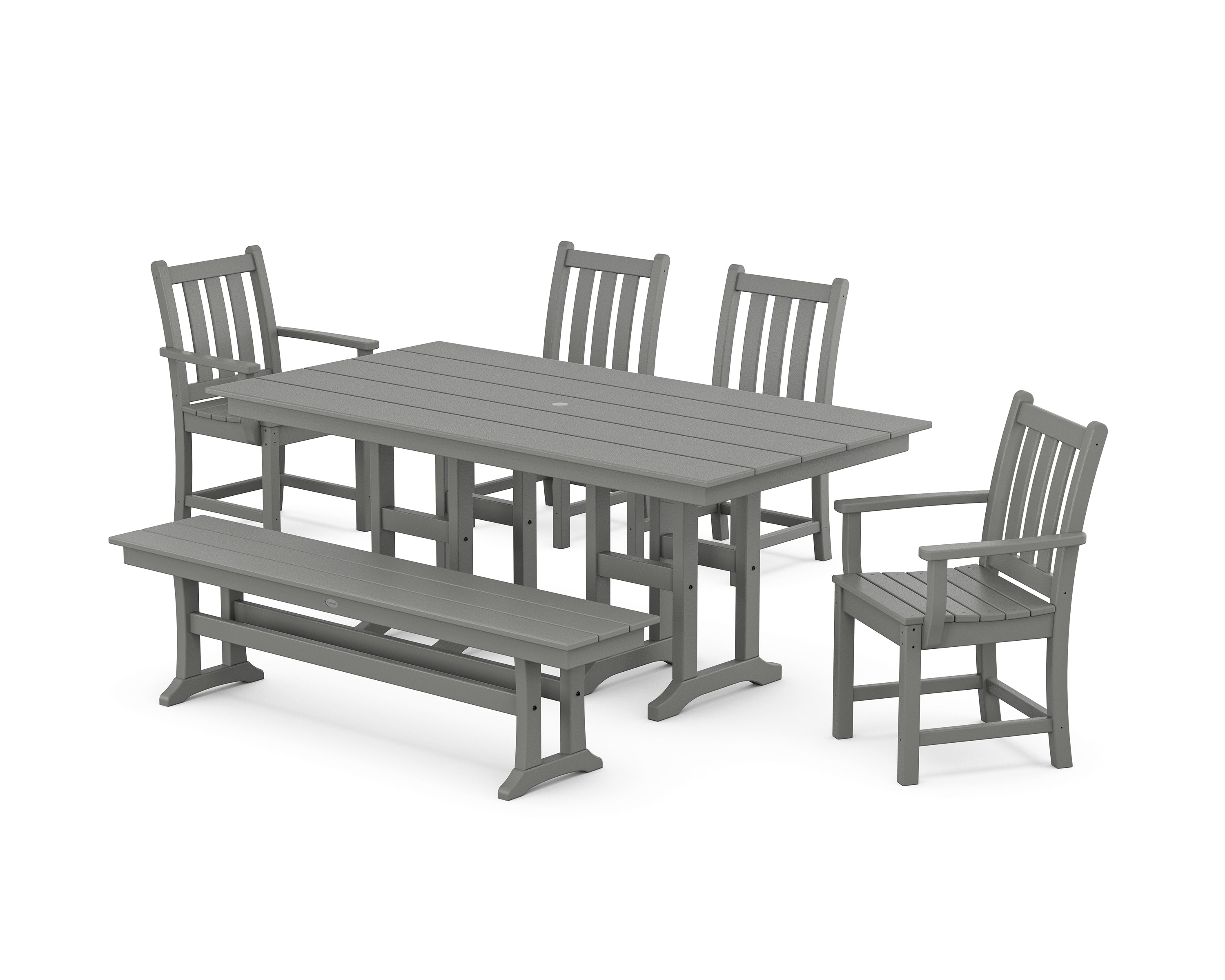 POLYWOOD® Traditional Garden 6-Piece Farmhouse Dining Set with Bench in Slate Grey