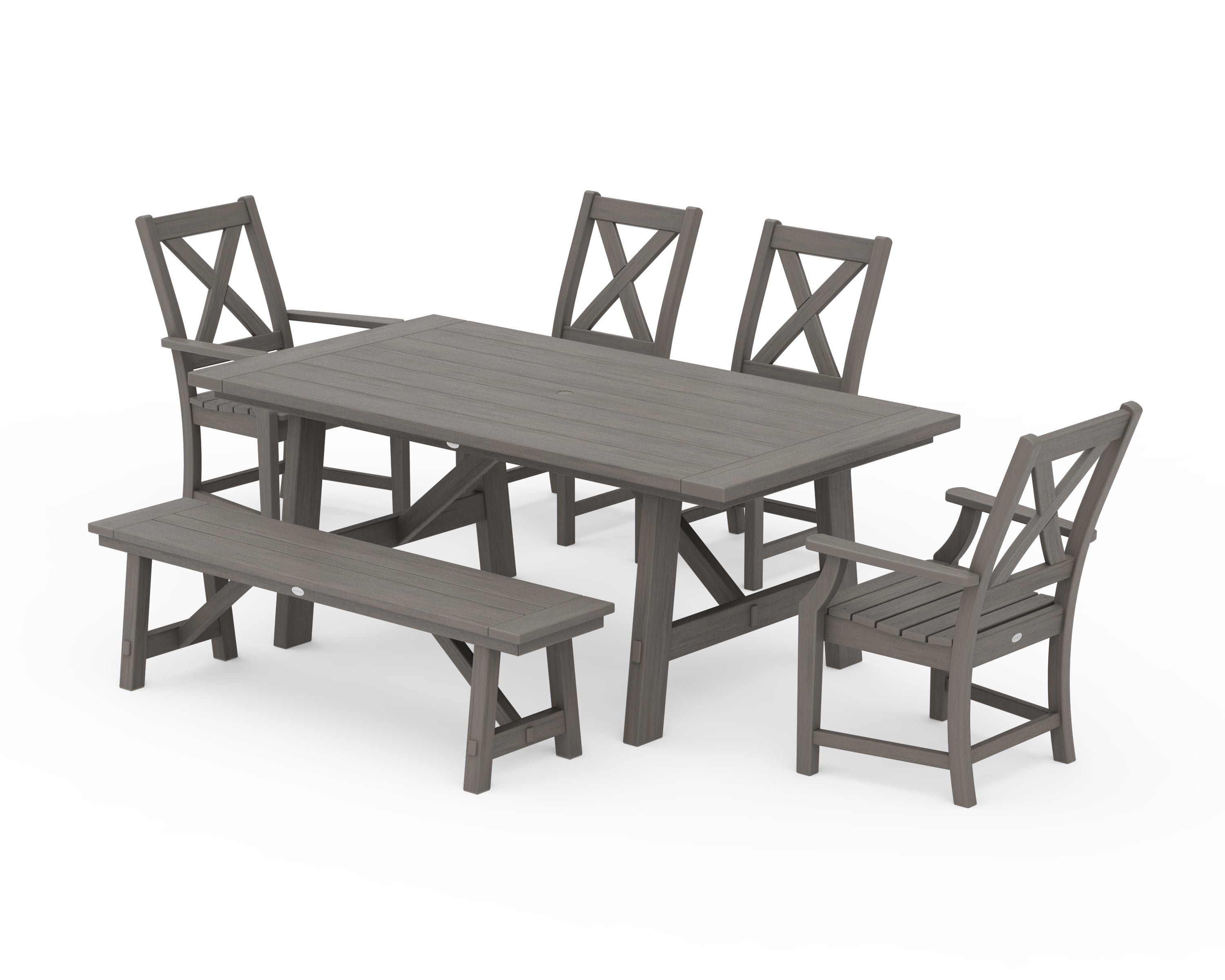 POLYWOOD Braxton 6-Piece Rustic Farmhouse Dining Set With Trestle Legs in Driftwood