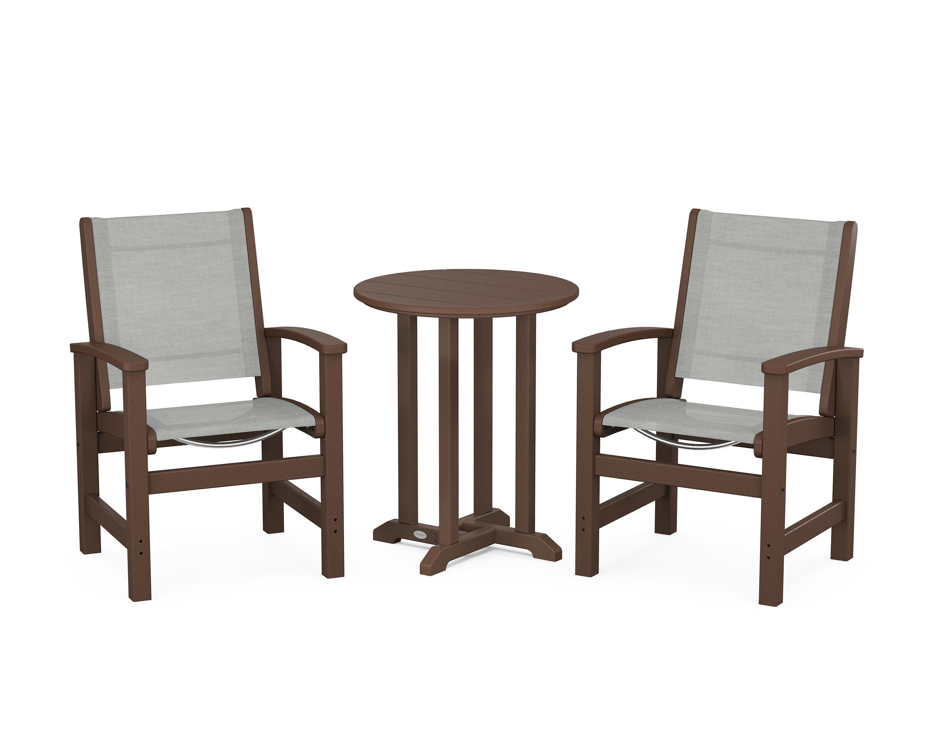 POLYWOOD Coastal 3-Piece Round Bistro Dining Set in Mahogany / Metallic Sling