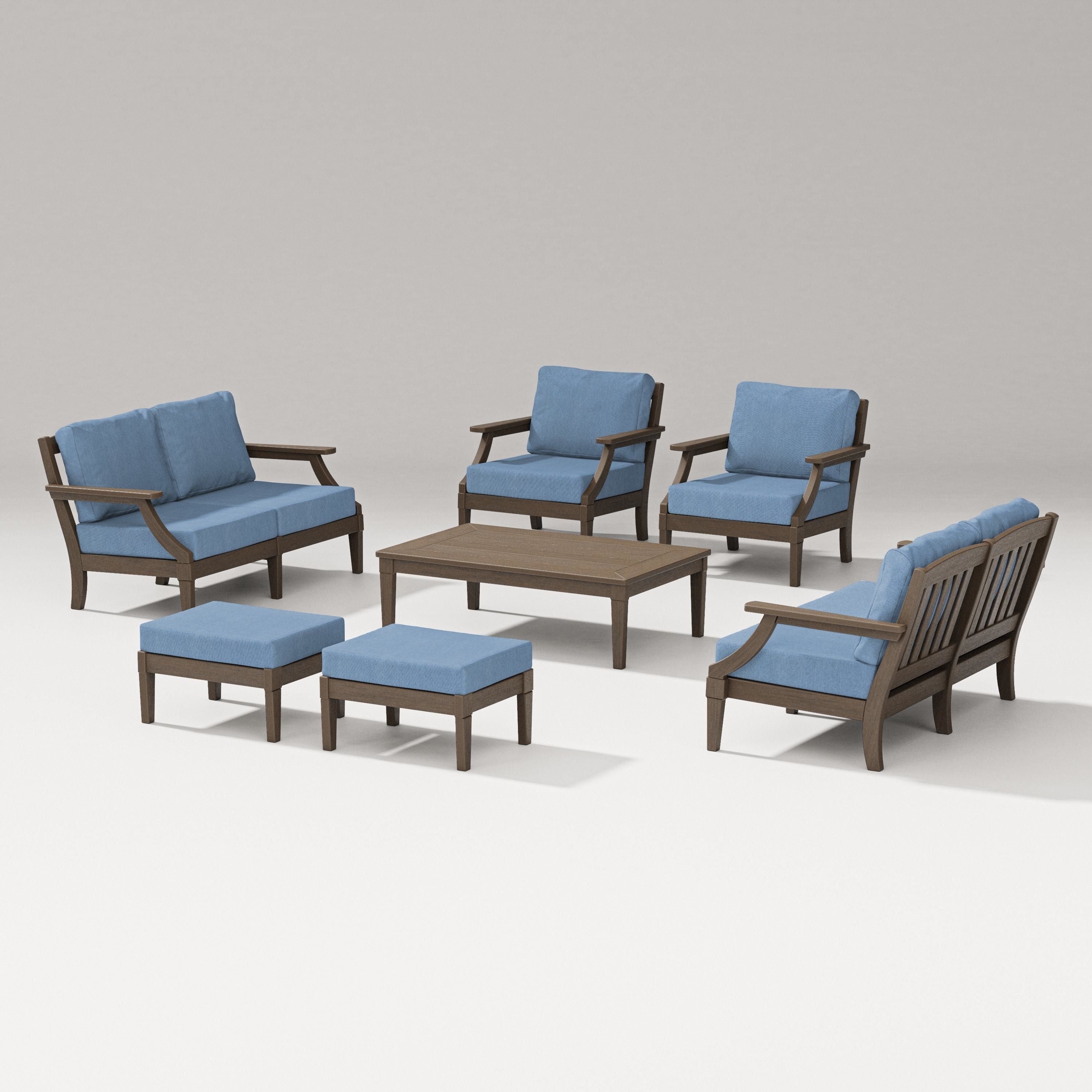 PW Designer Series Estate 7-Piece Lounge Loveseat Set in Kona / Sky Blue