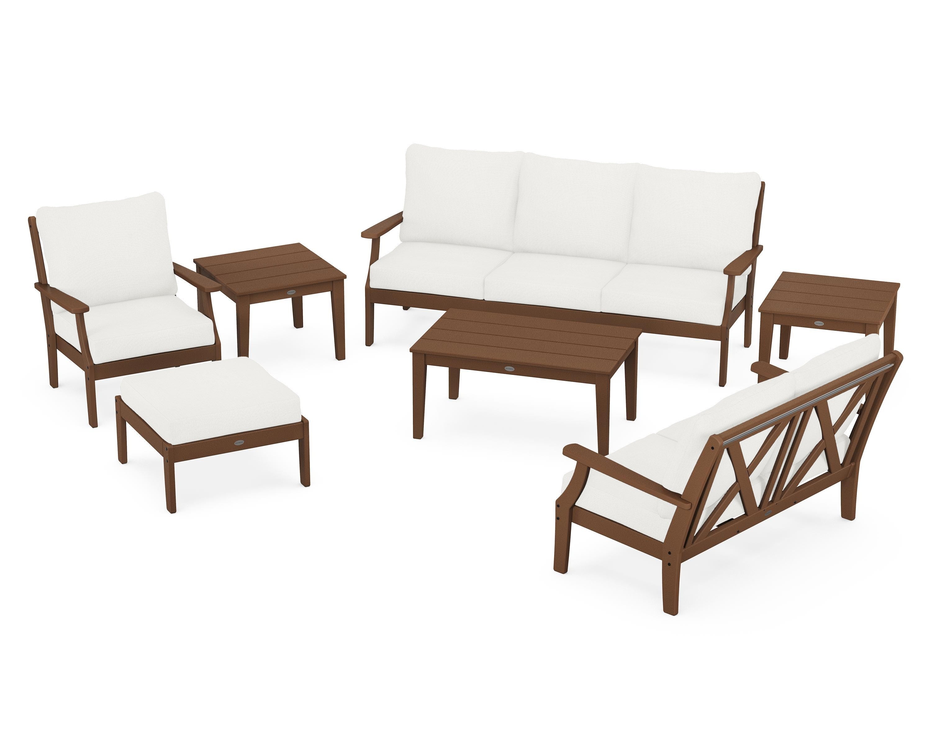 POLYWOOD Braxton 7-Piece Deep Seating Set in Teak / Natural Linen