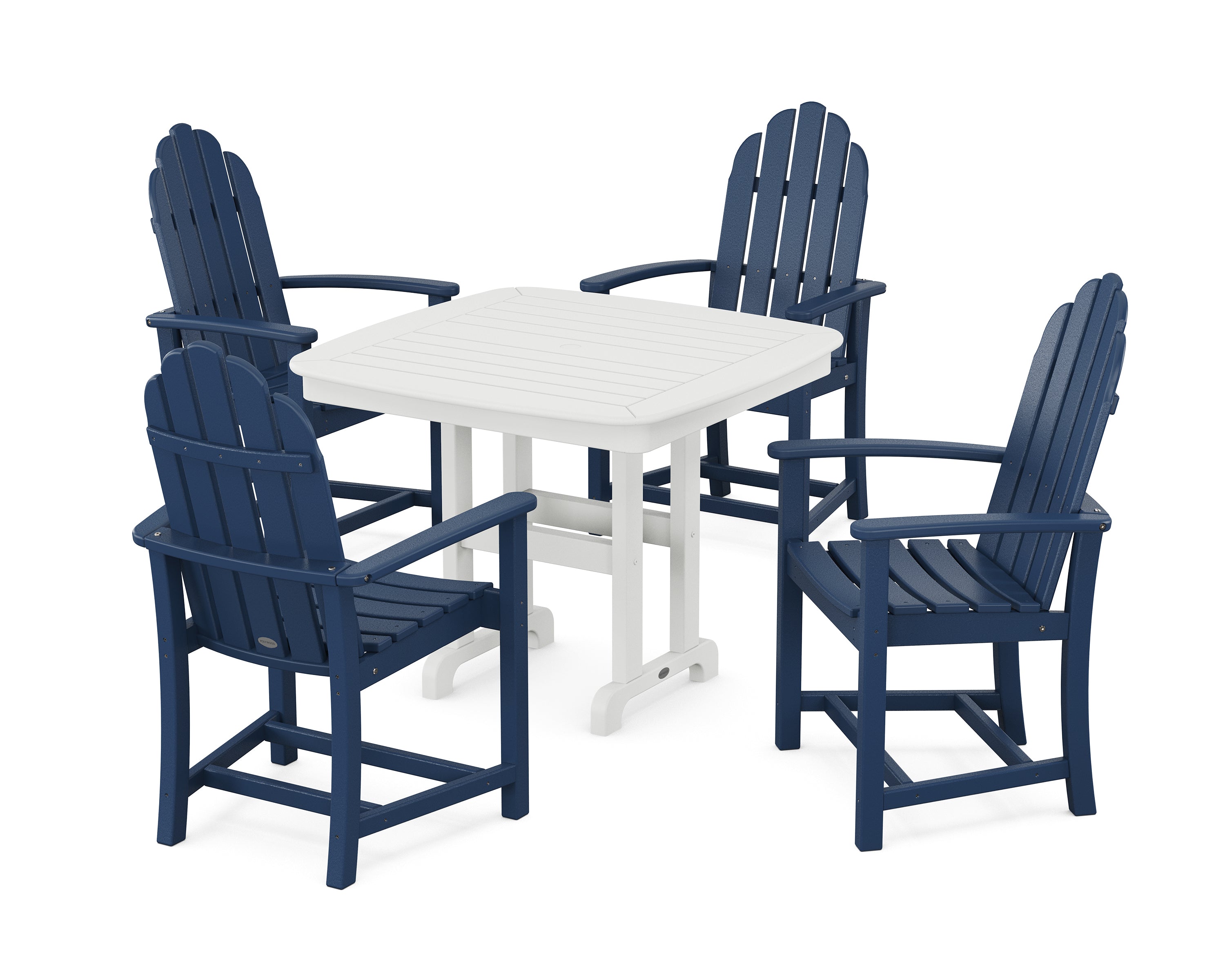 POLYWOOD® Classic Adirondack 5-Piece Dining Set in Navy / White