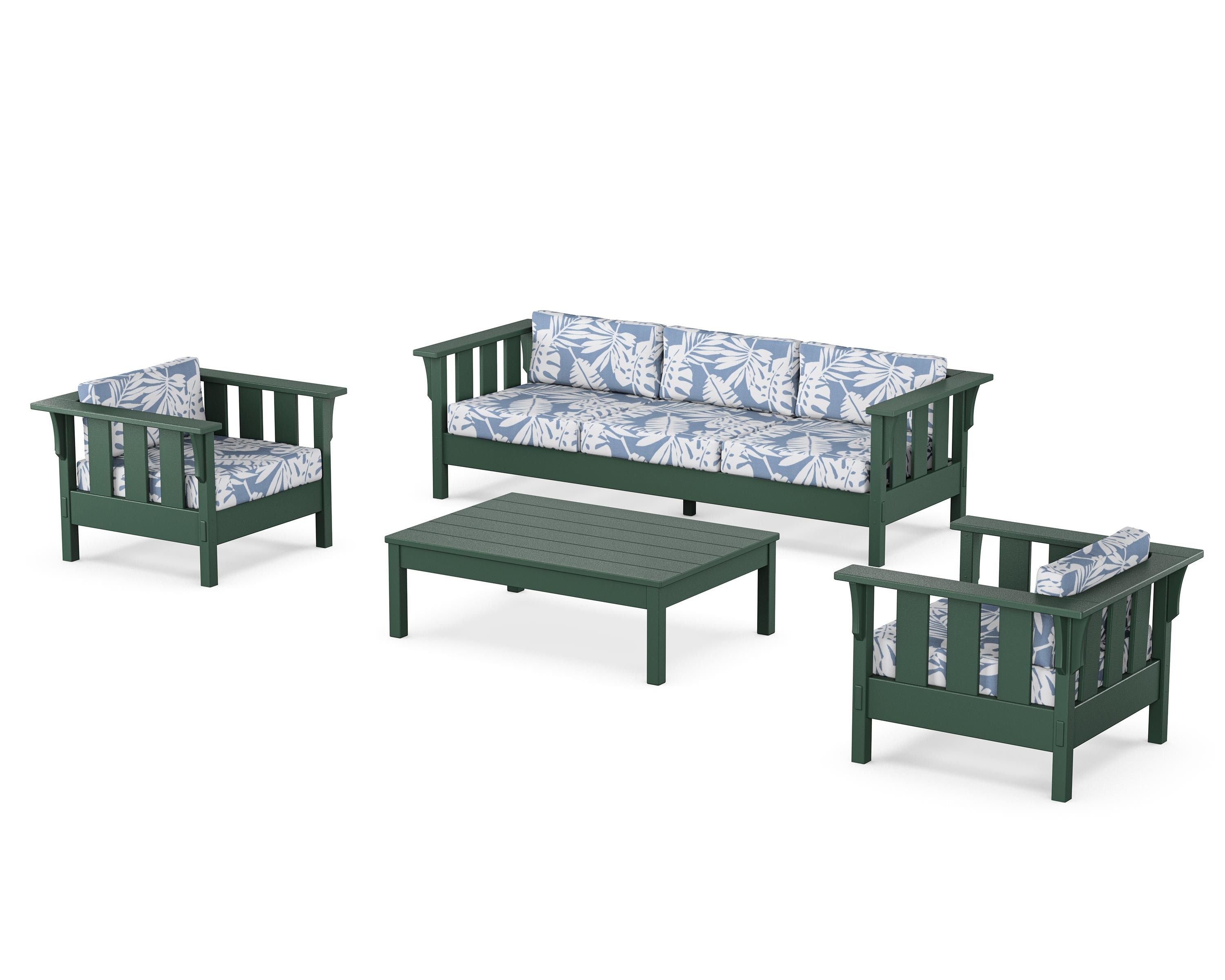 Martha Stewart by POLYWOOD Acadia 4-Piece Deep Seating Set with Sofa in Green / Leaf Sky Blue