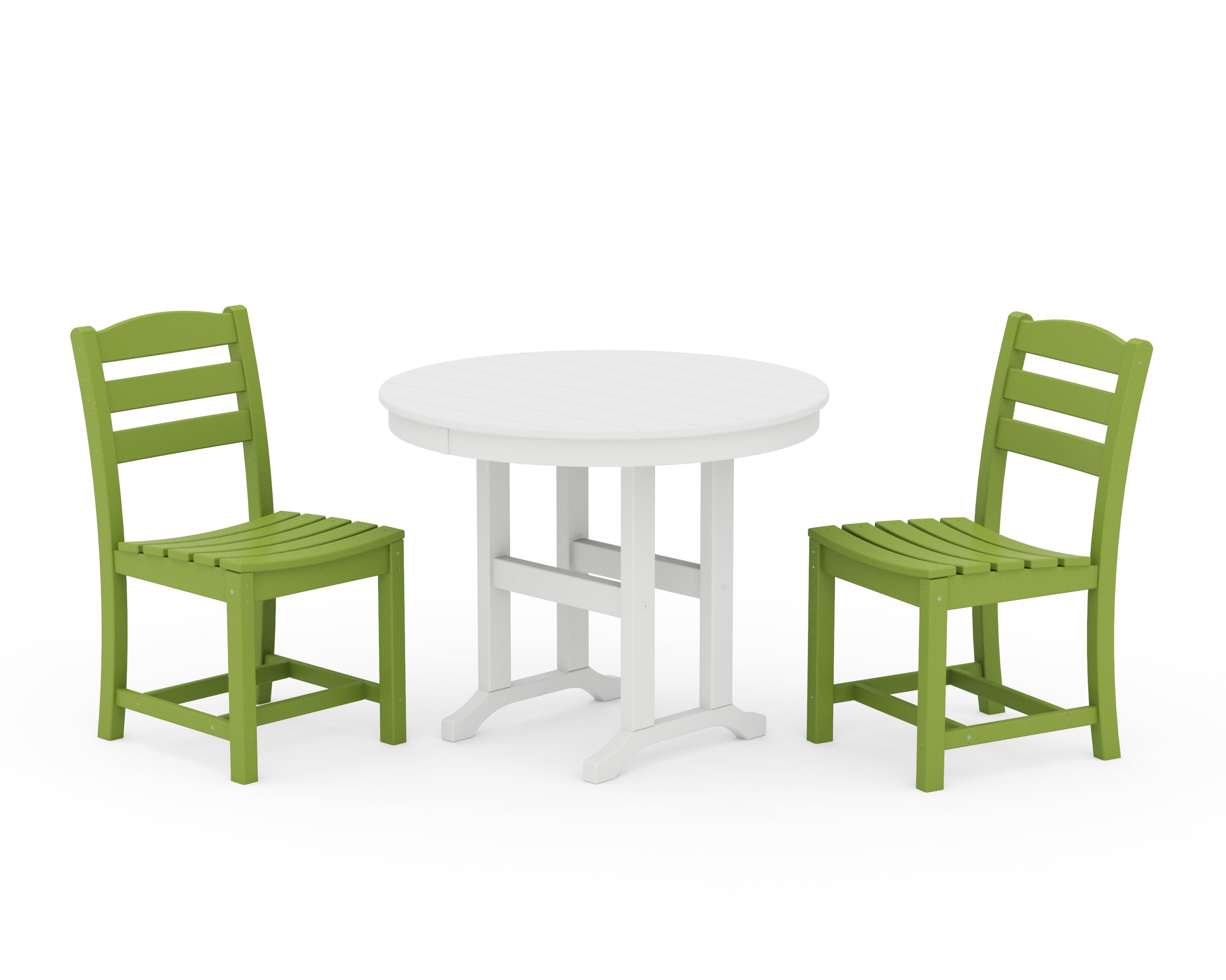 POLYWOOD La Casa Café Side Chair 3-Piece Round Dining Set in Lime / White