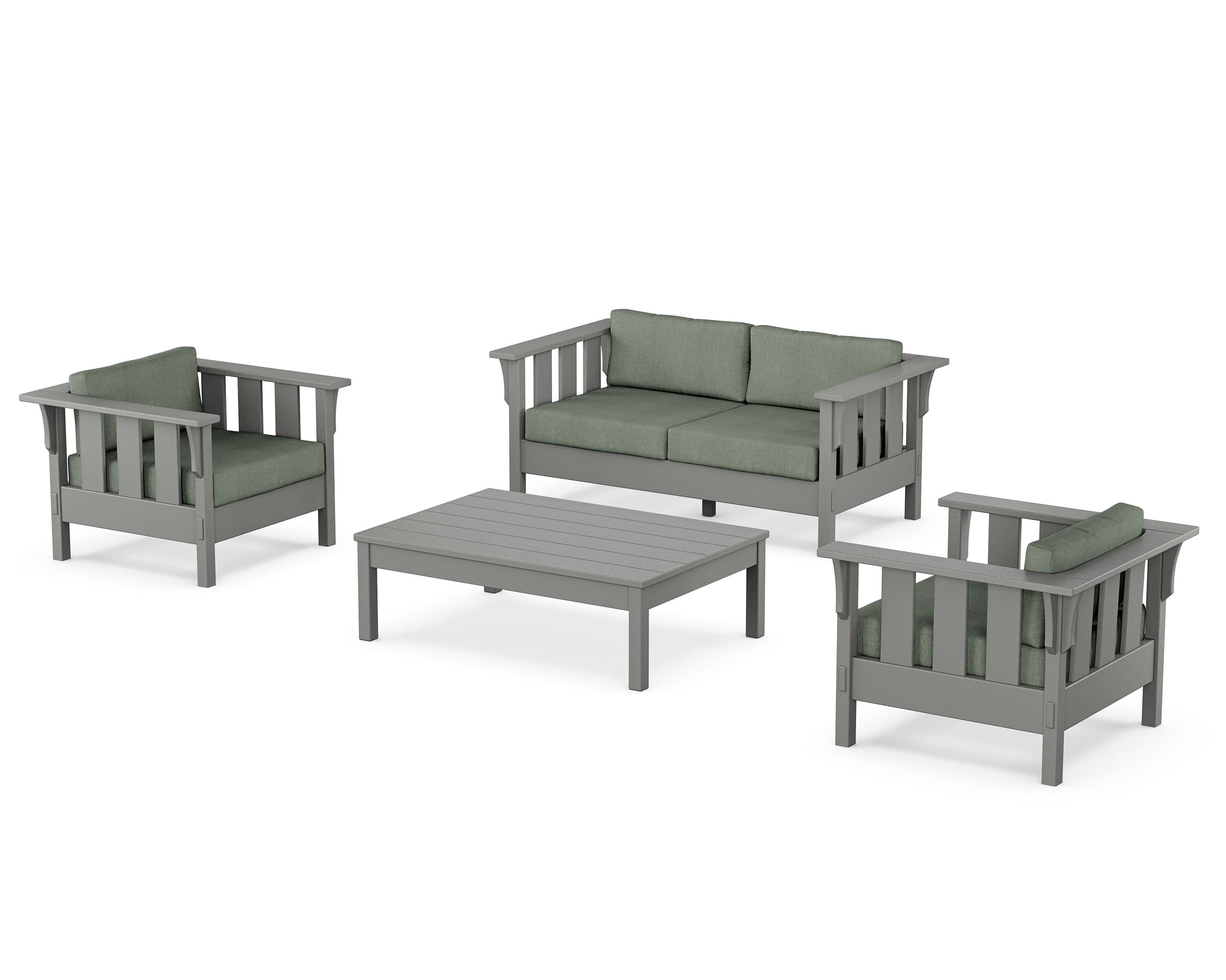 Martha Stewart by POLYWOOD Acadia 4-Piece Deep Seating Set with Loveseat in Slate Grey / Cast Sage