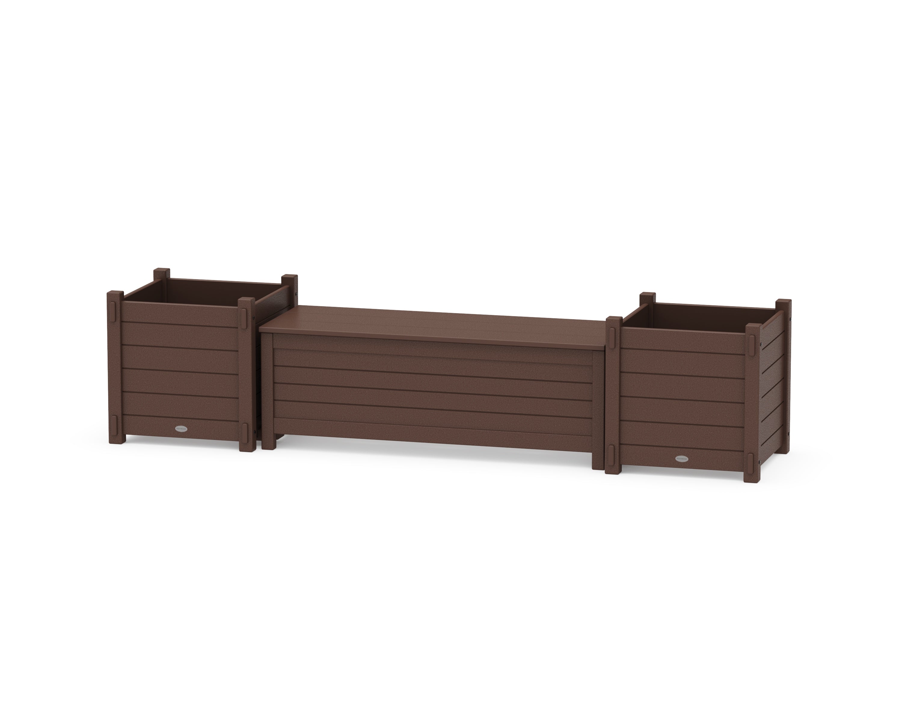 POLYWOOD 48" Nautical Straight Planter Storage Bench Set- Large in Mahogany