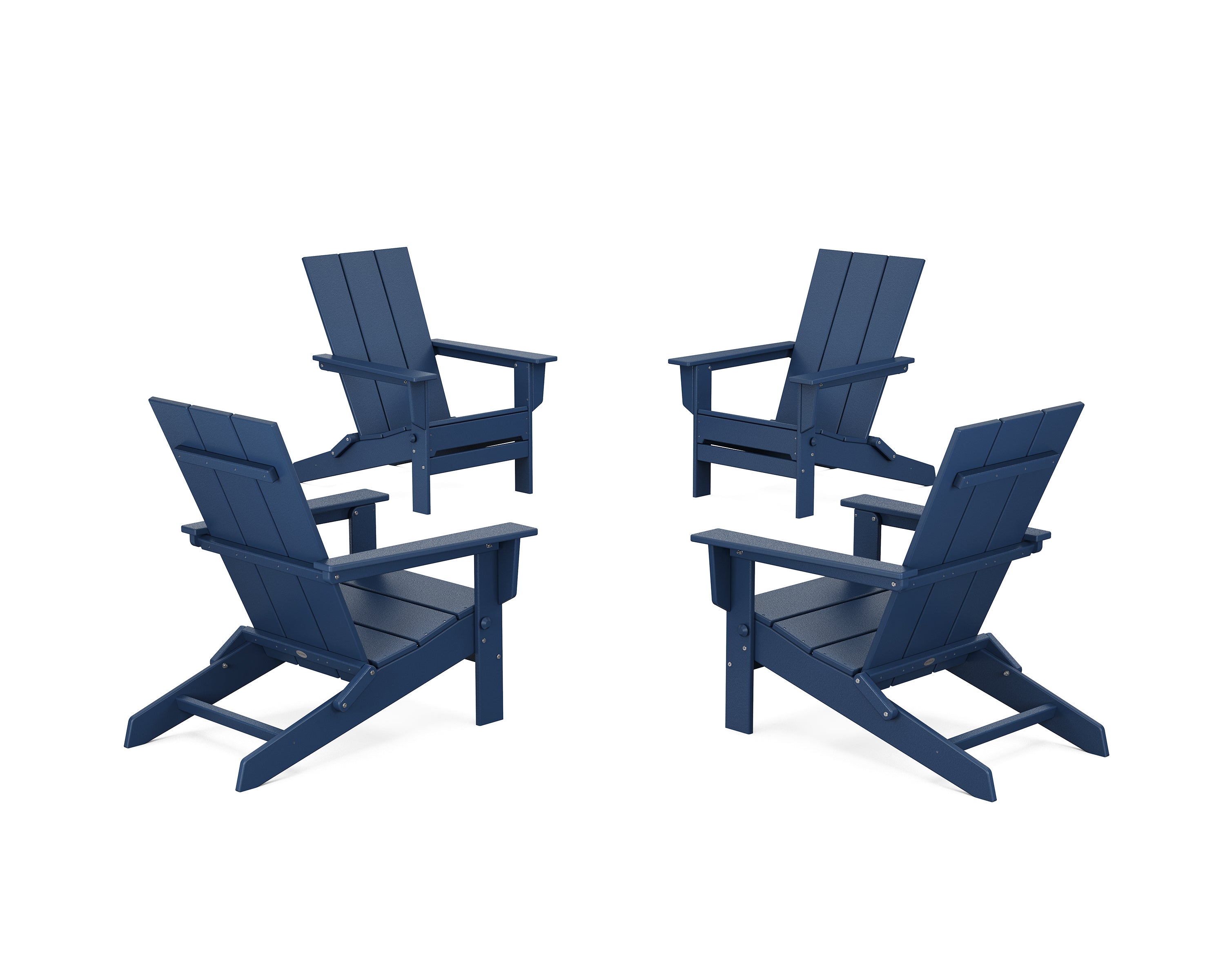 POLYWOOD® 4-Piece Modern Studio Folding Adirondack Chair Conversation Set in Navy