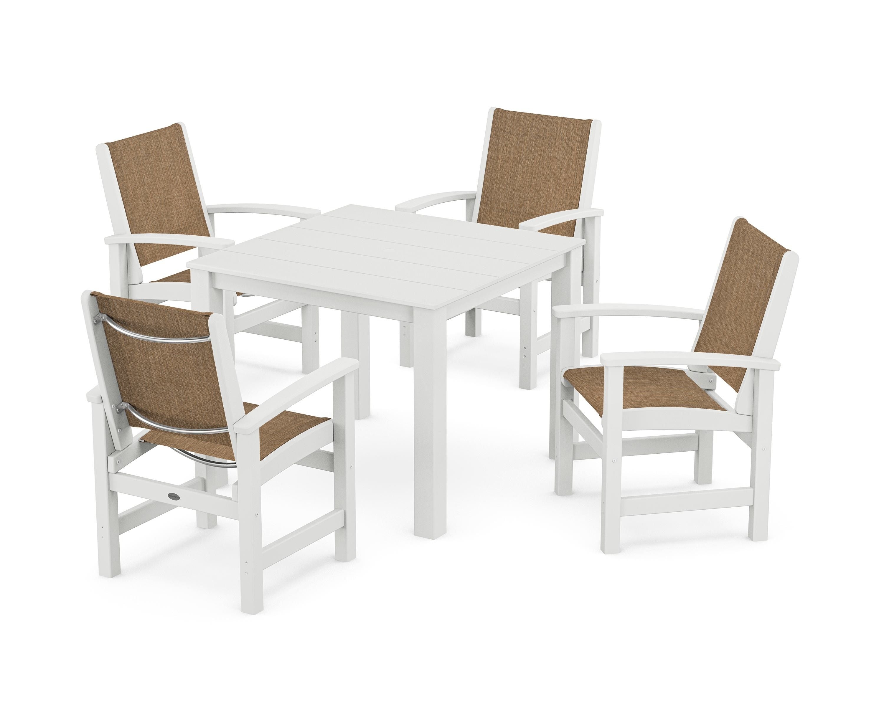 POLYWOOD Coastal 5-Piece Parsons Dining Set in White / Burlap Sling