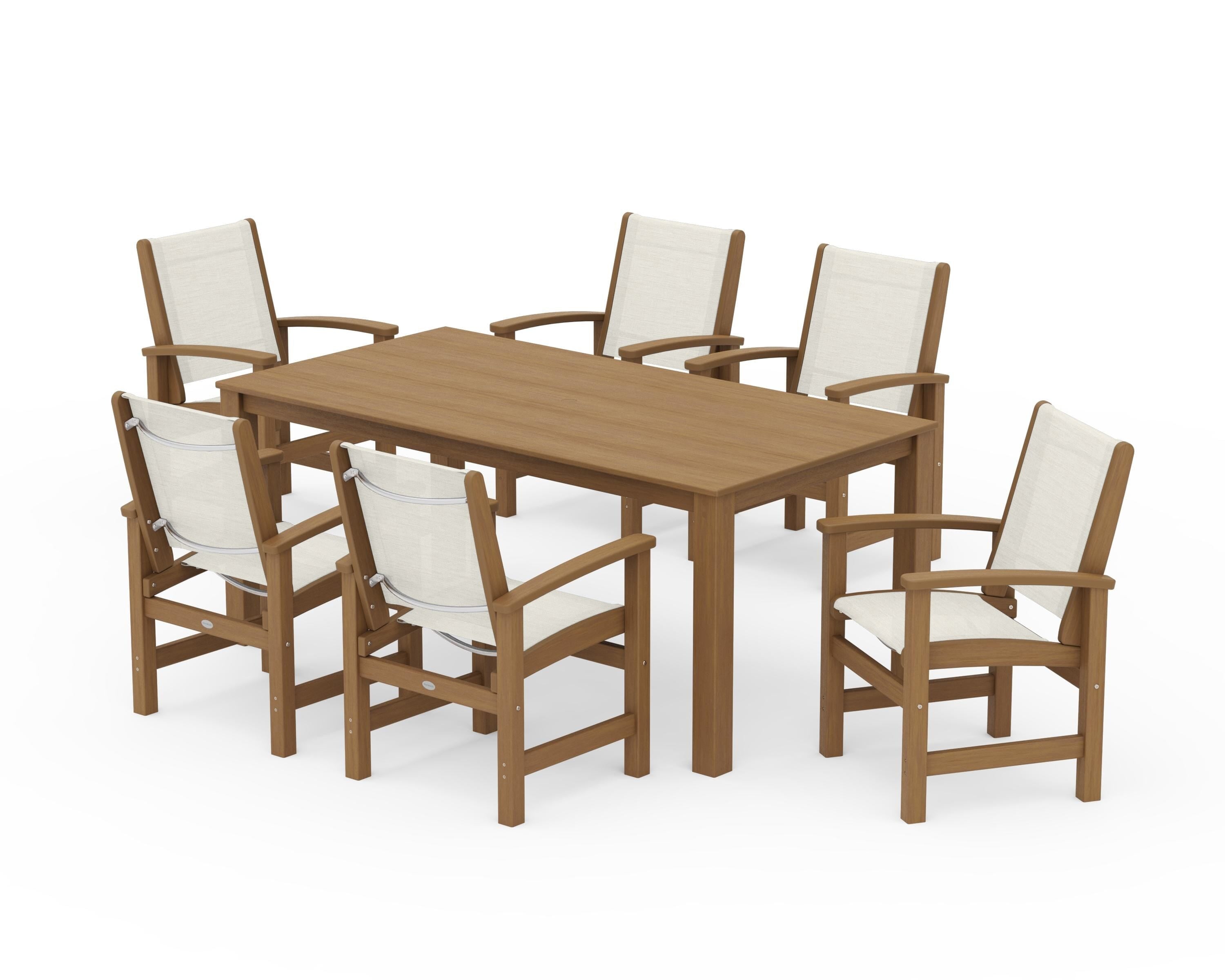 POLYWOOD Coastal 7-Piece Parsons Dining Set in Natural / Parchment Sling