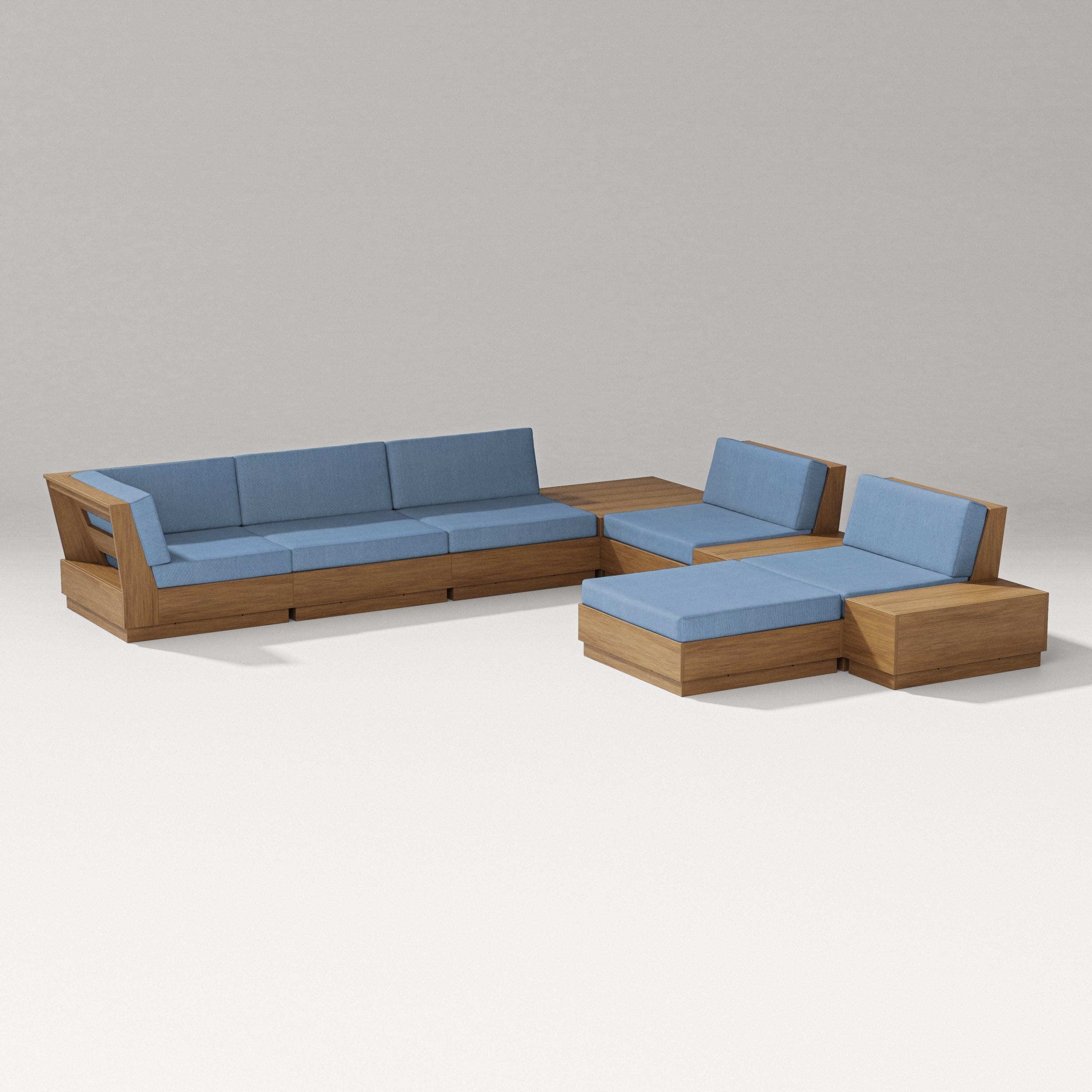 PW Designer Series Elevate 9-Piece Conversation Sectional in Natural / Sky Blue