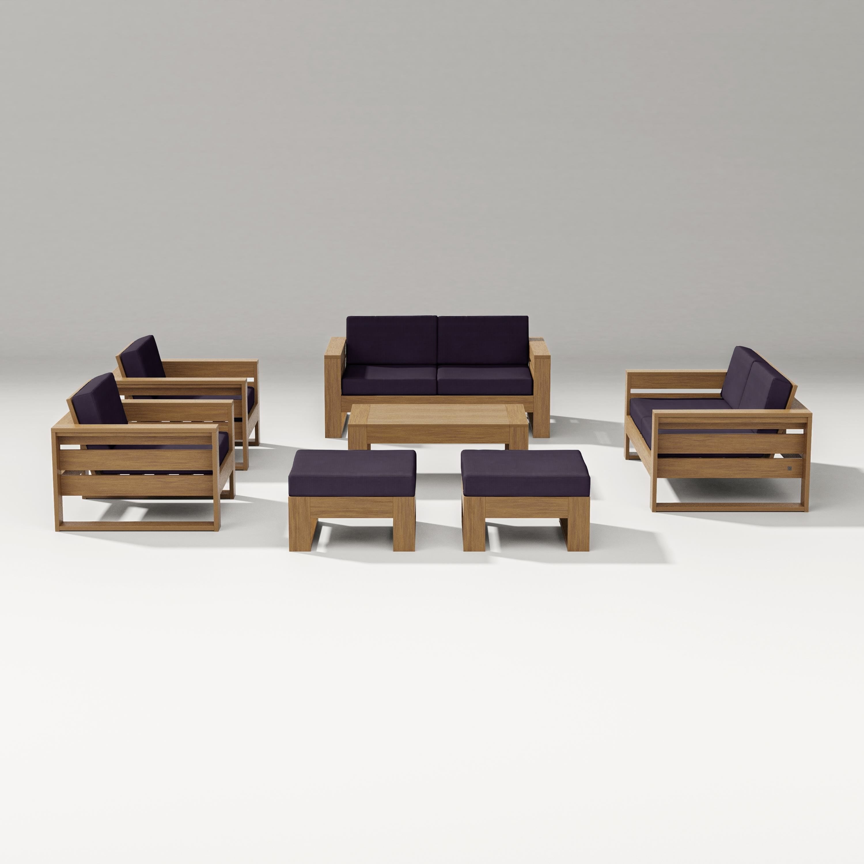 PW Designer Series Latitude 7-Piece Lounge Loveseat Set in Natural / Navy Linen
