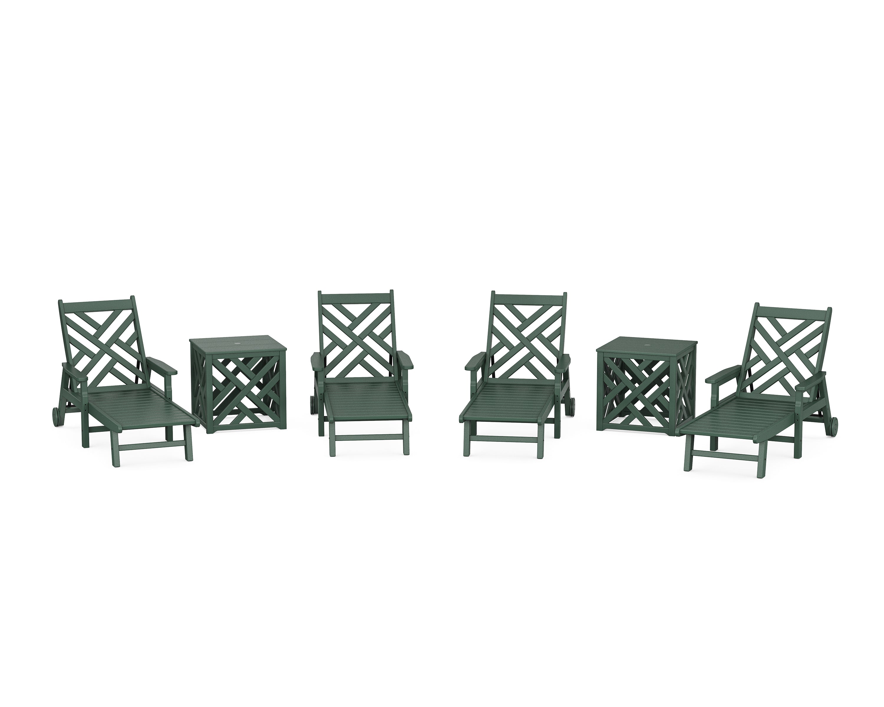 POLYWOOD Chippendale 6-Piece Chaise Set with Umbrella Stand Accent Table in Green