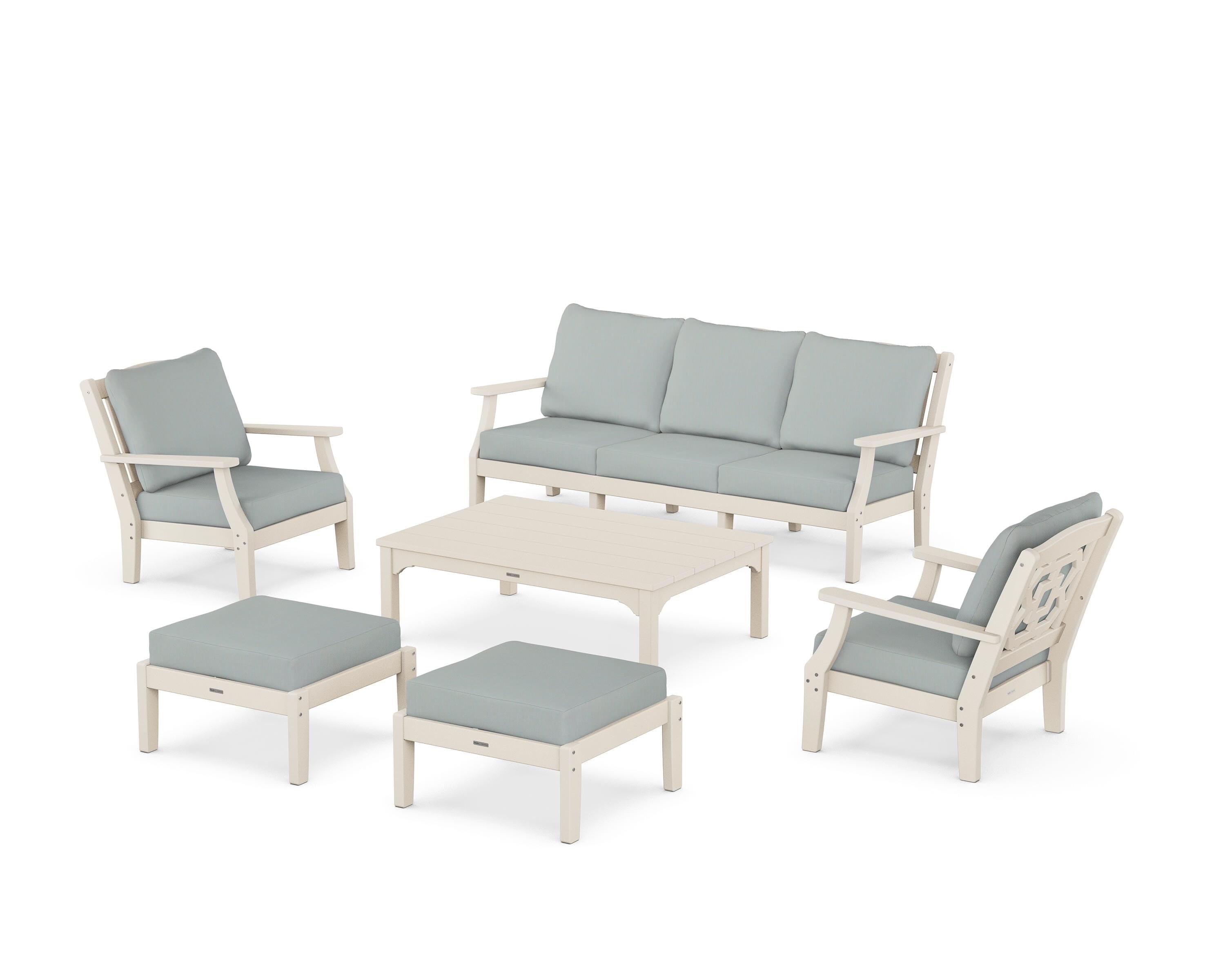 Martha Stewart by POLYWOOD Chinoiserie 6-Piece Lounge Sofa Set in Sand / Spa