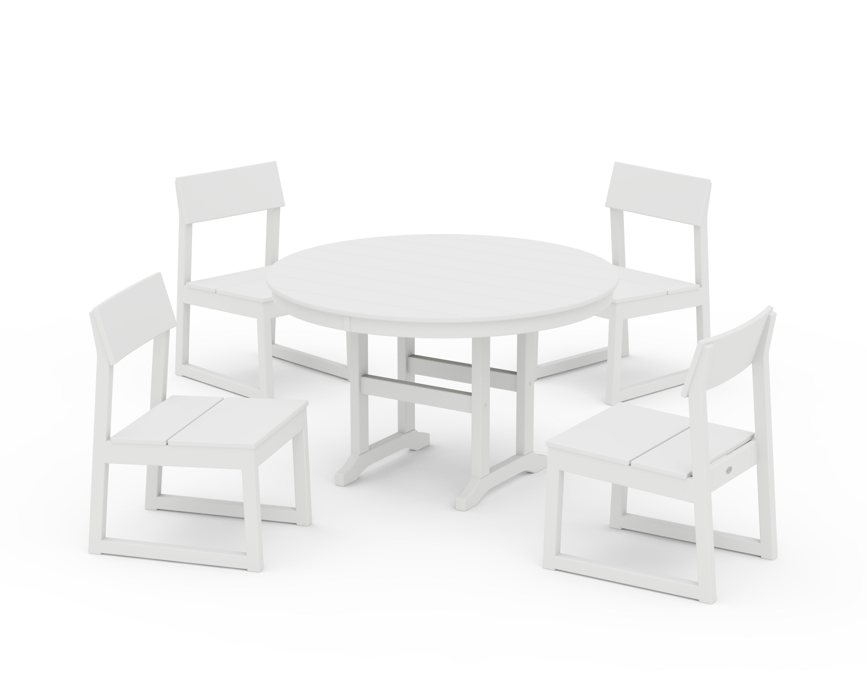 POLYWOOD EDGE Side Chair 5-Piece Round Farmhouse Dining Set in White