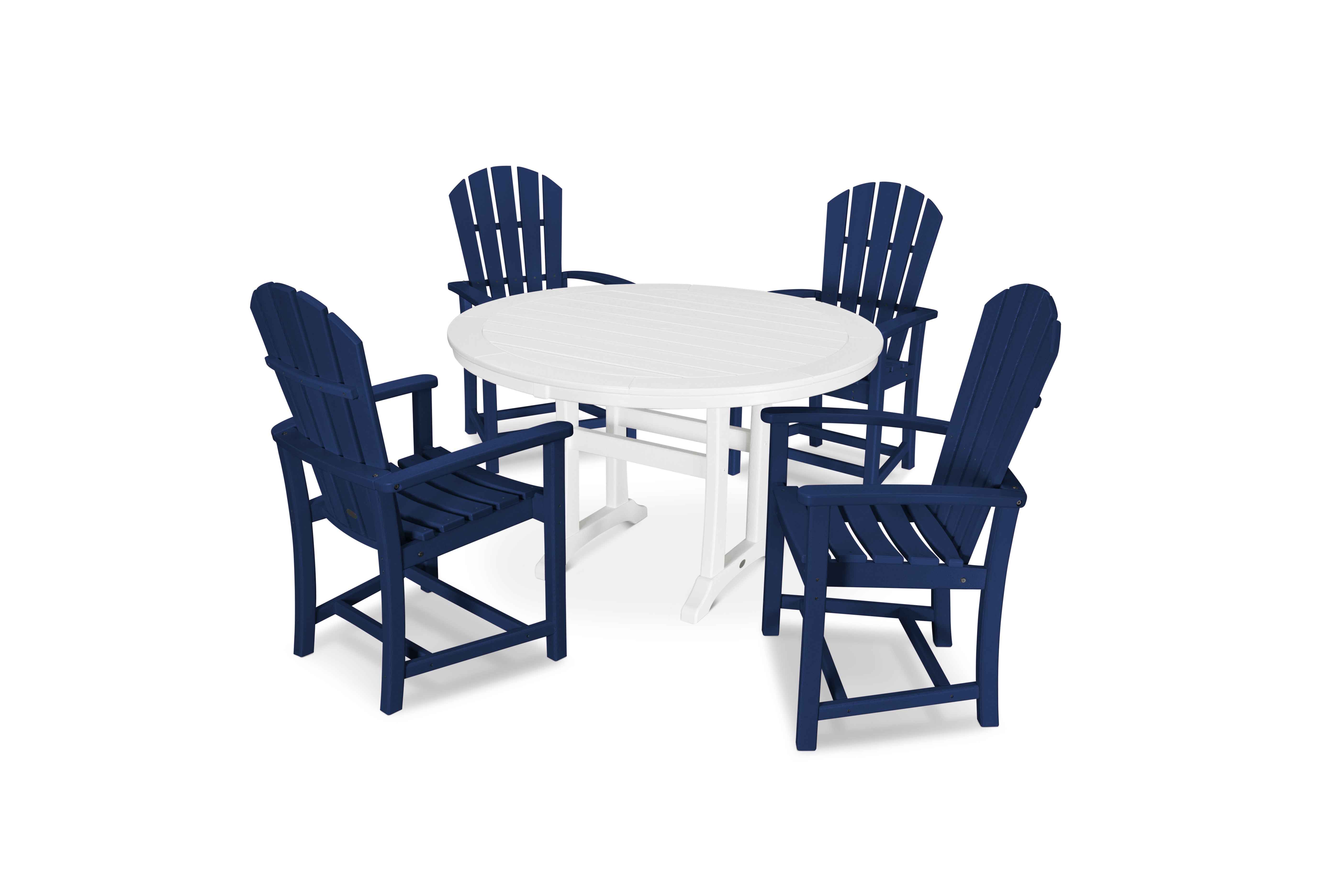 POLYWOOD® Palm Coast 5-Piece Round Dining Set in Navy / White