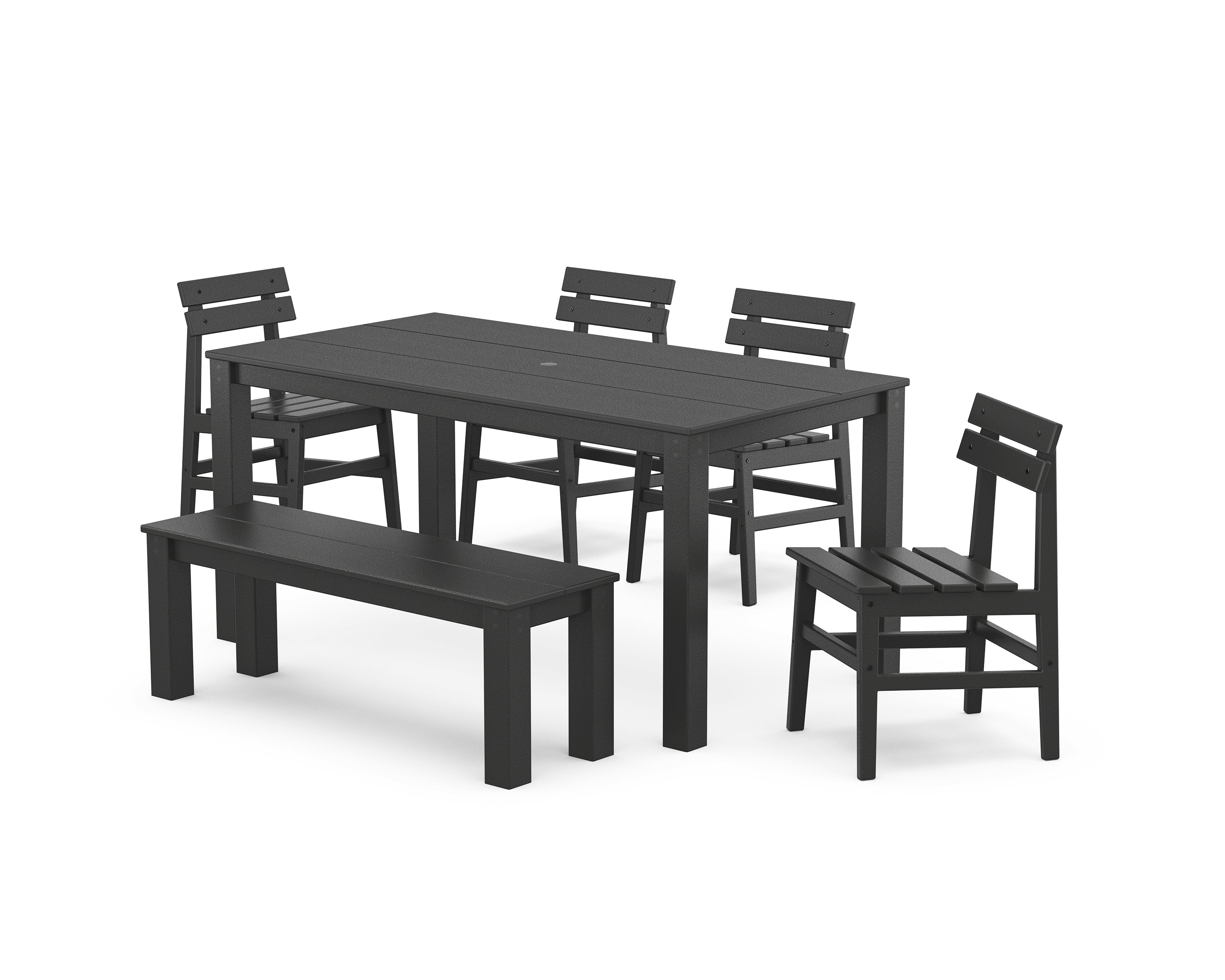 POLYWOOD® Modern Studio Plaza Chair 6-Piece Parsons Dining Set with Bench in Black