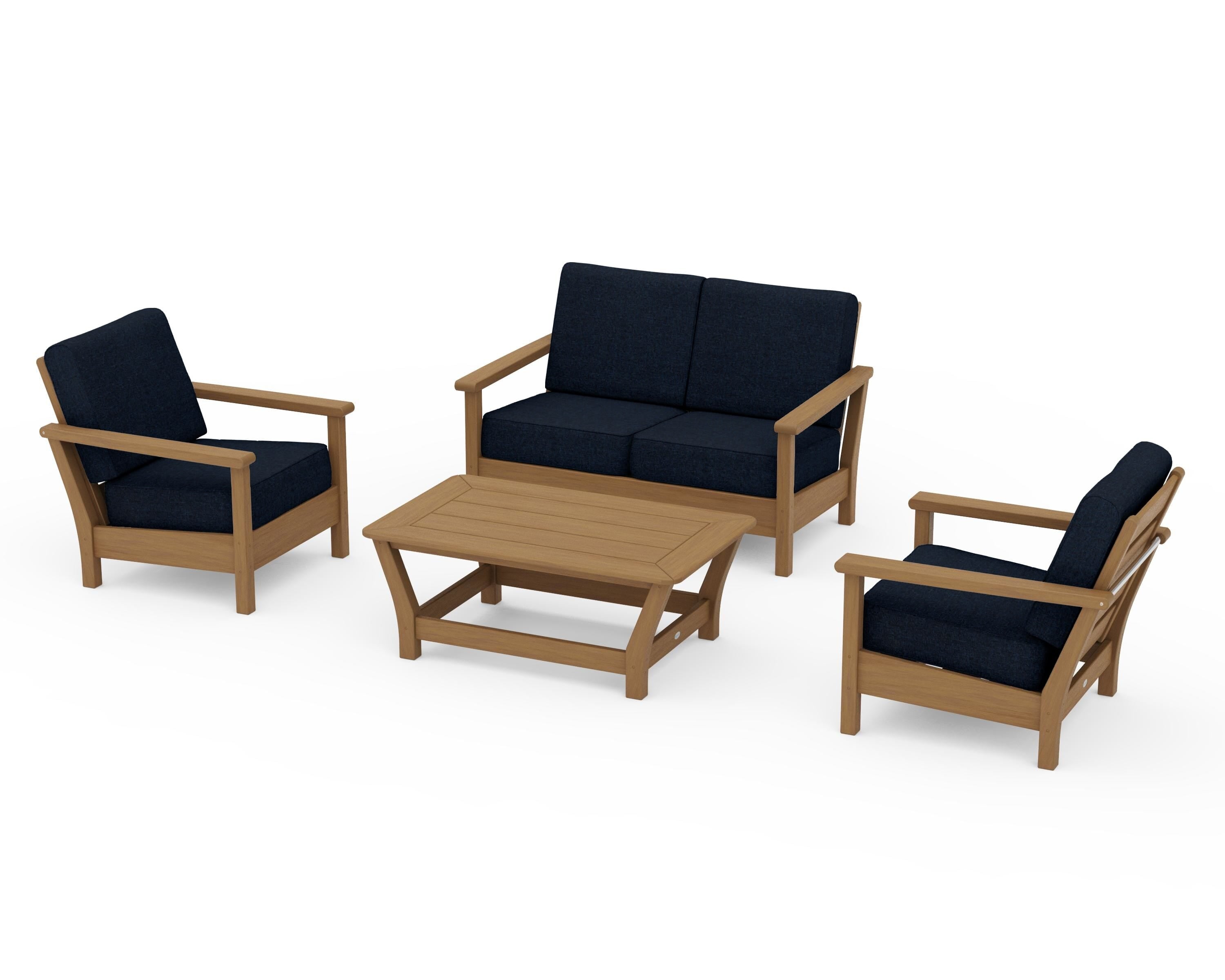 POLYWOOD Harbour 4-Piece Deep Seating Set in Natural / Marine Indigo