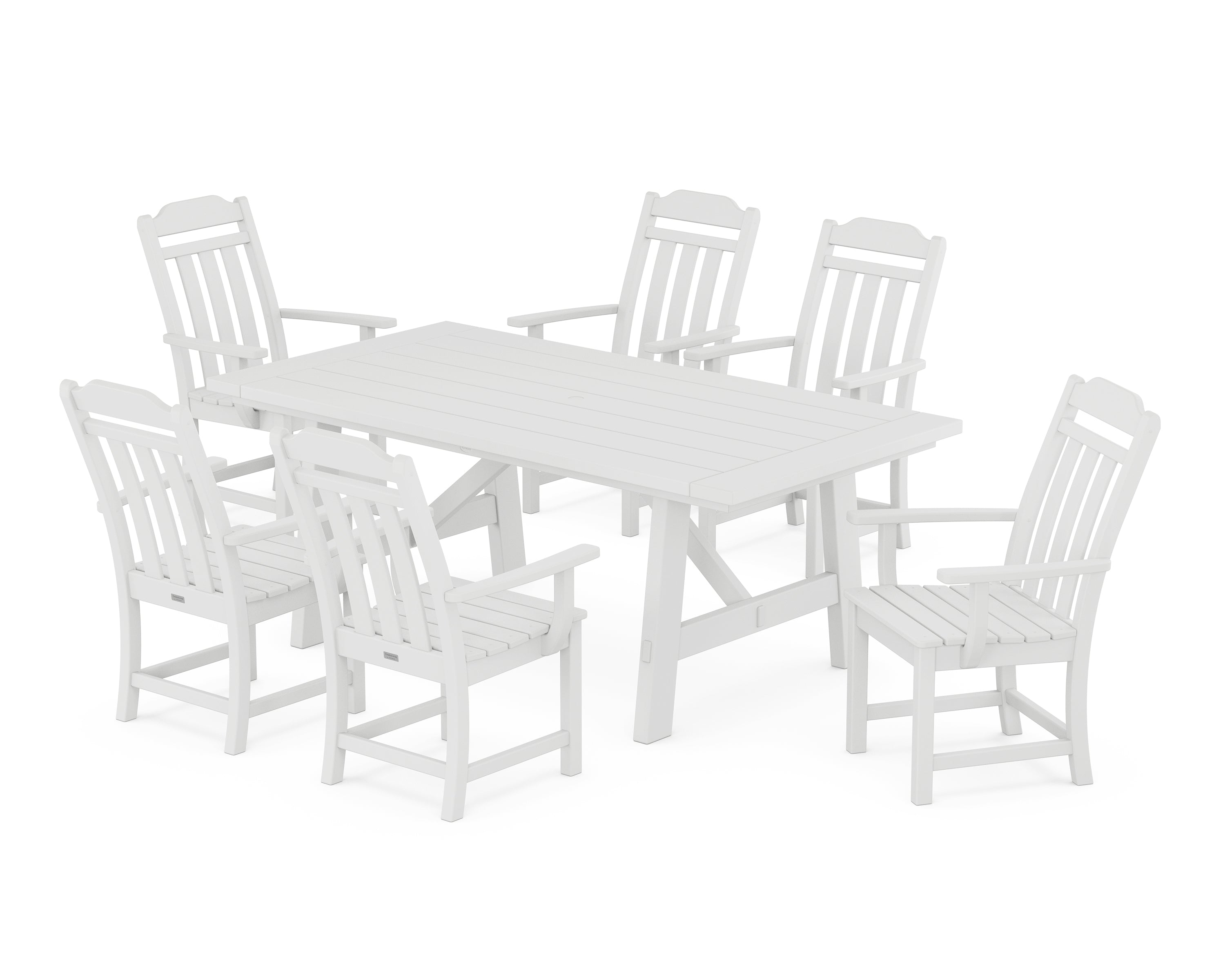 Polywood Country Living Arm Chair 7-Piece Rustic Farmhouse Dining Set in White