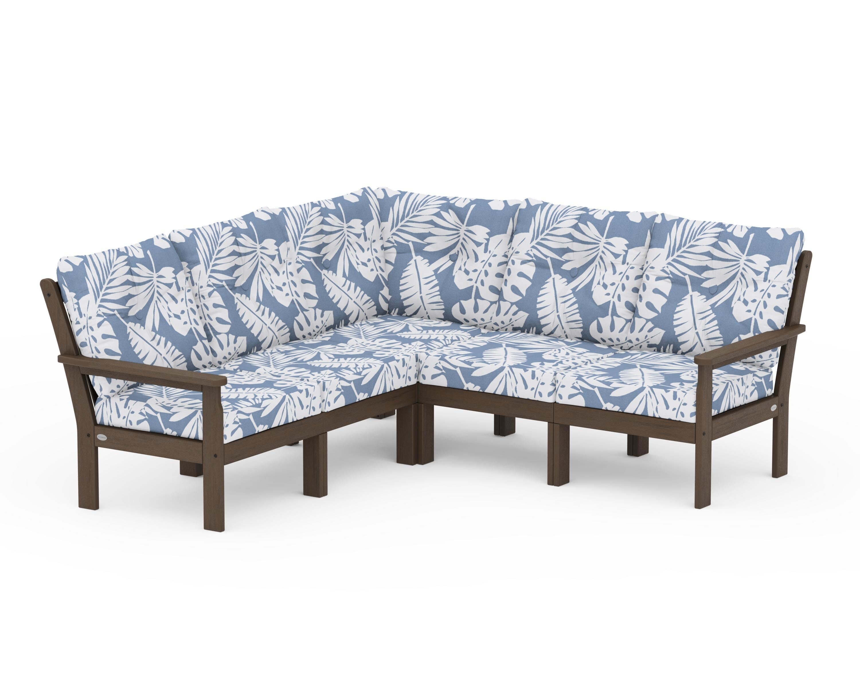 POLYWOOD Vineyard 5-Piece Sectional in Kona / Leaf Sky Blue