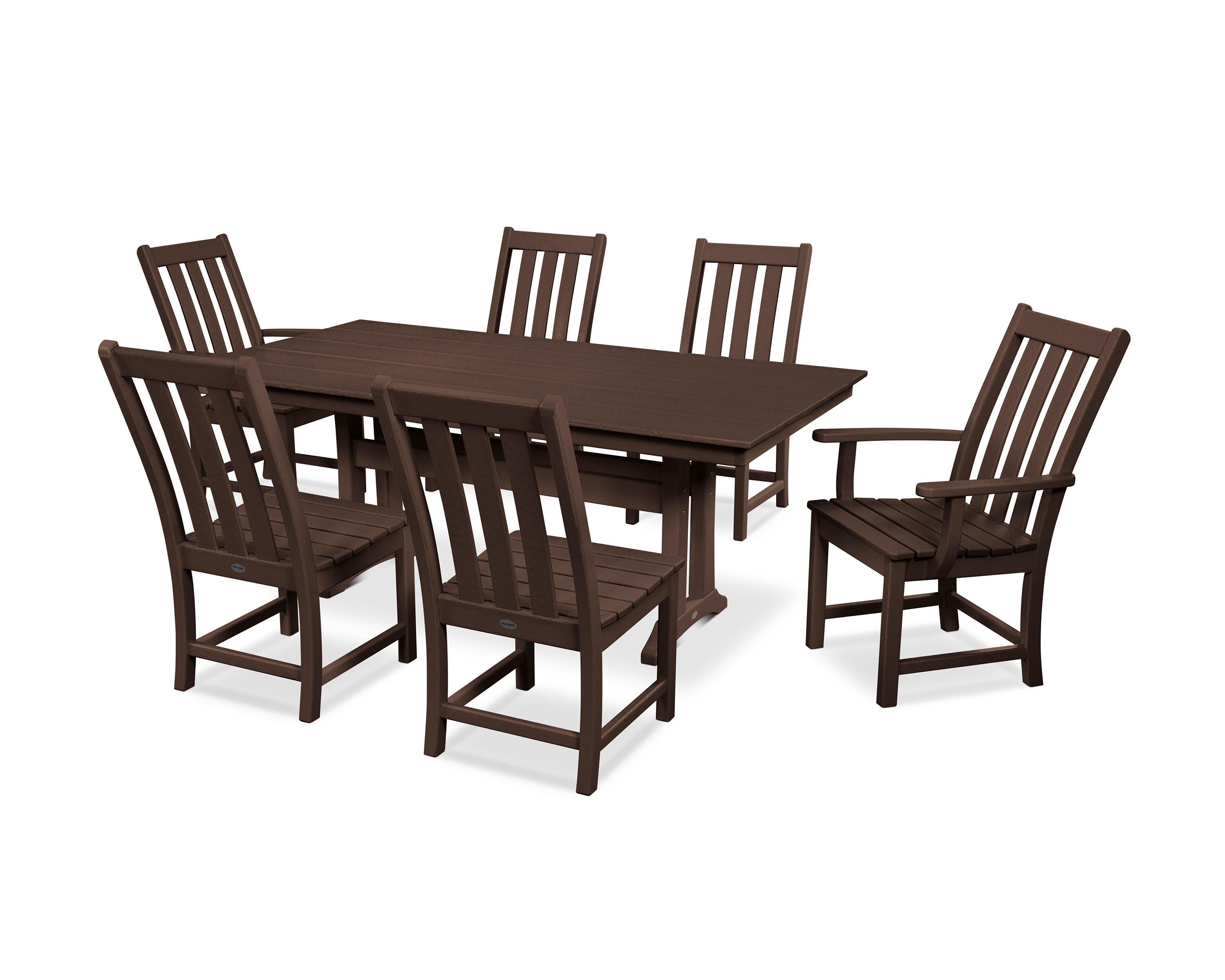 POLYWOOD Vineyard 7-Piece Farmhouse Dining Set with Trestle Legs in Mahogany