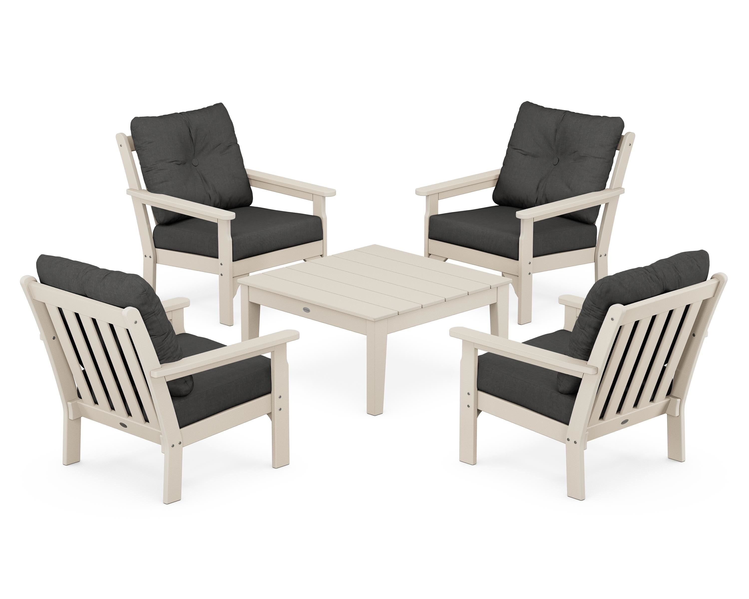 POLYWOOD Vineyard 5-Piece Deep Seating Conversation Set in Sand / Spectrum Carbon