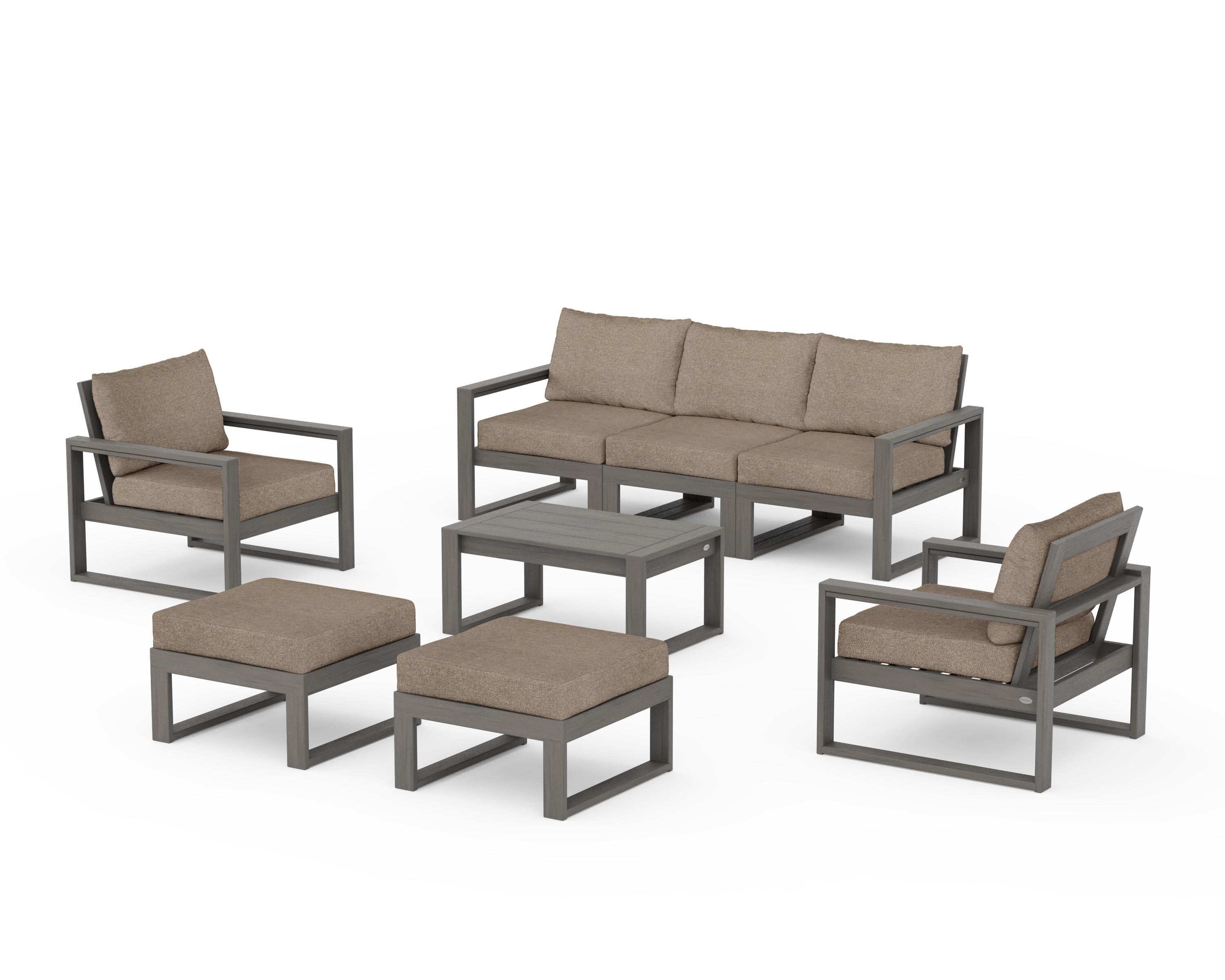 POLYWOOD EDGE Sectional 8-Piece Lounge Sofa Set in Driftwood / Spiced Burlap