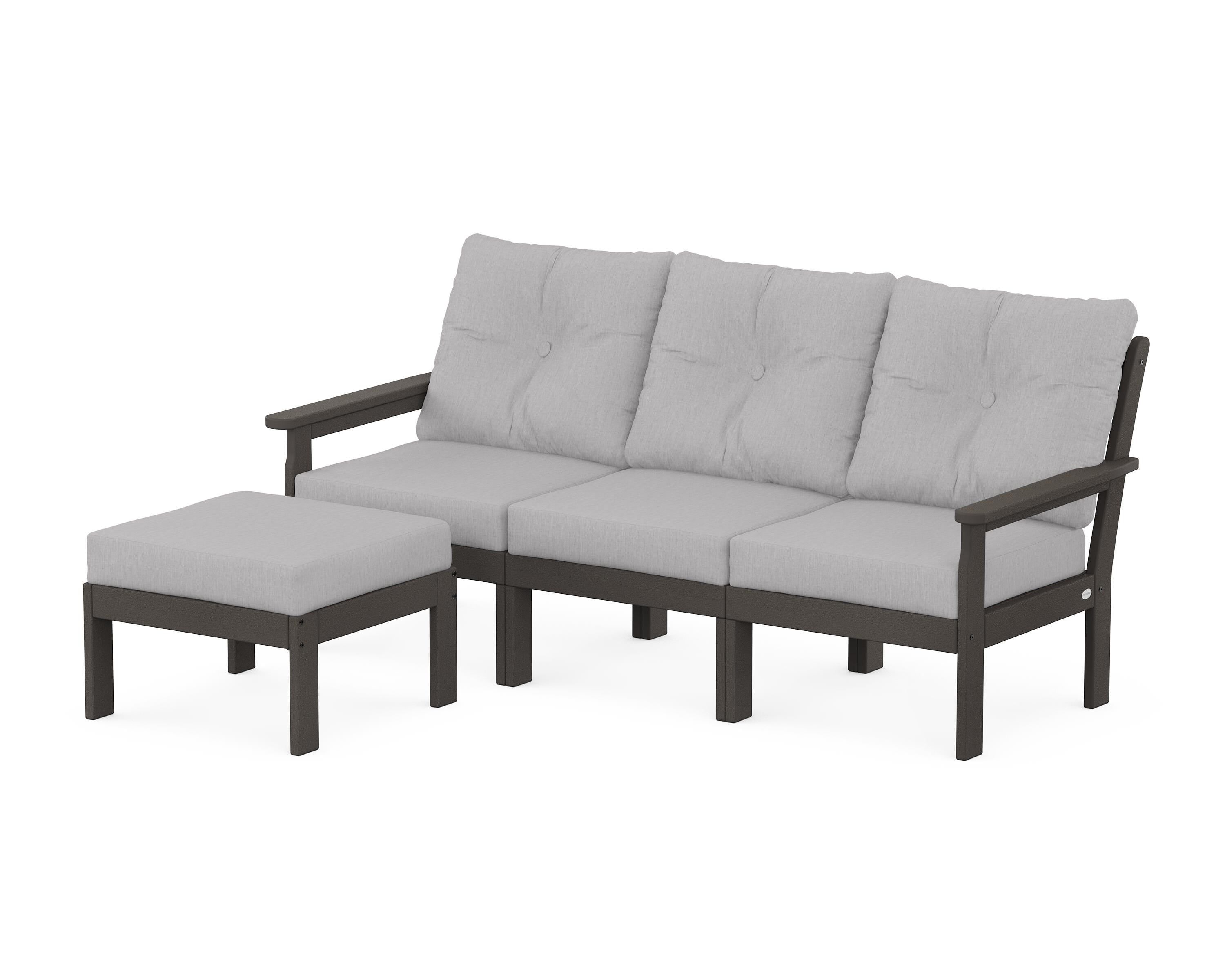 POLYWOOD Vineyard 4-Piece Sectional with Ottoman in Vintage Coffee / Granite