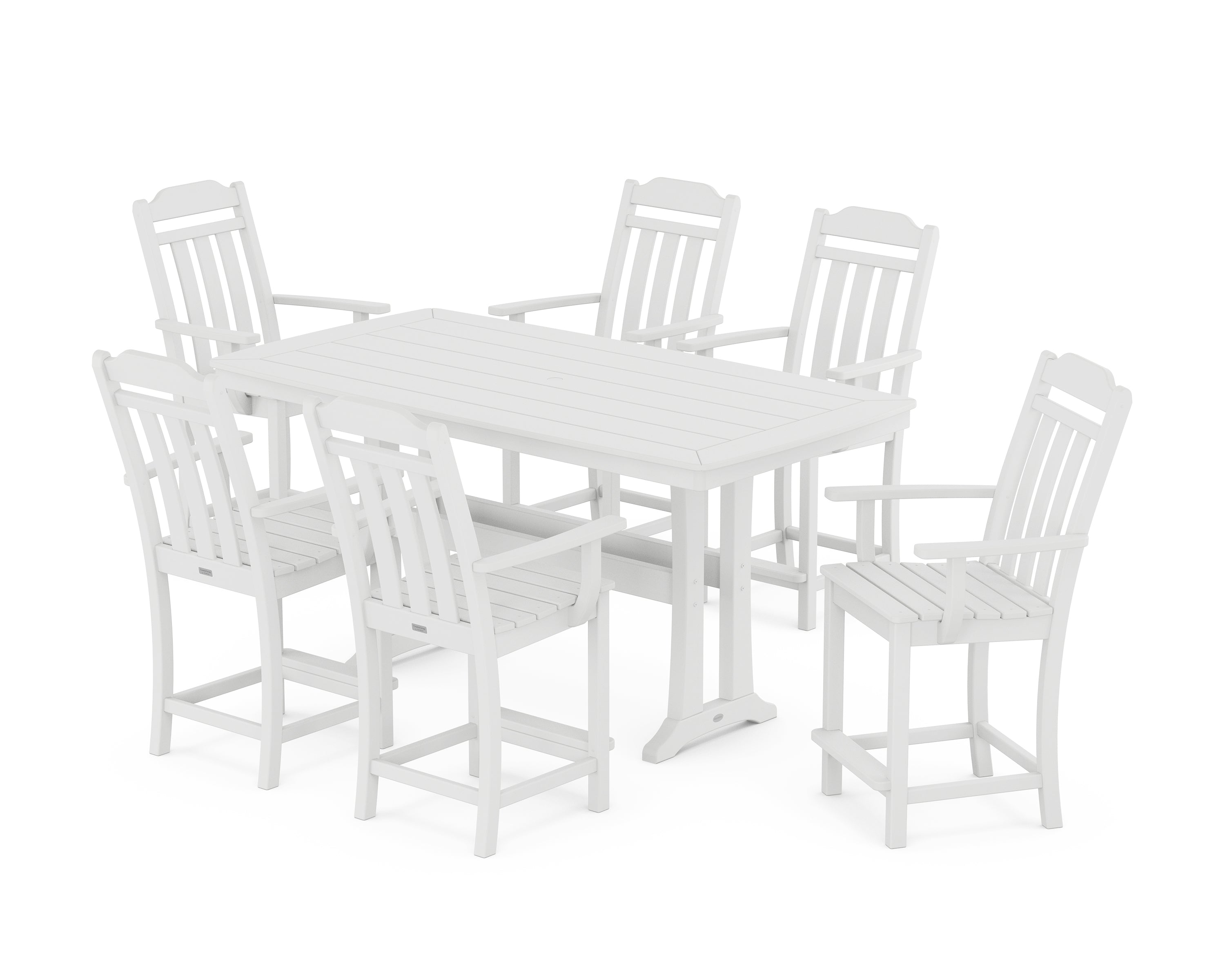 POLYWOOD Country Living Arm Chair 7-Piece Counter Set with Trestle Legs in White