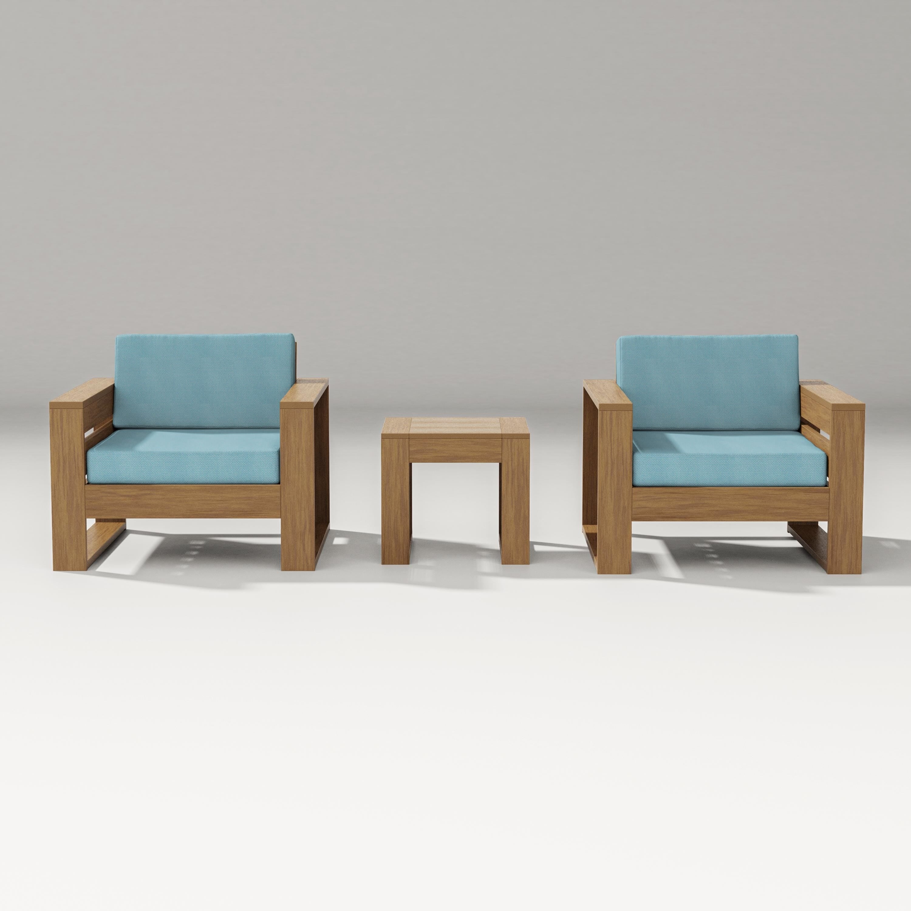 PW Designer Series Latitude 3-Piece Lounge Chair Set in Natural / Lattice Sky Blue