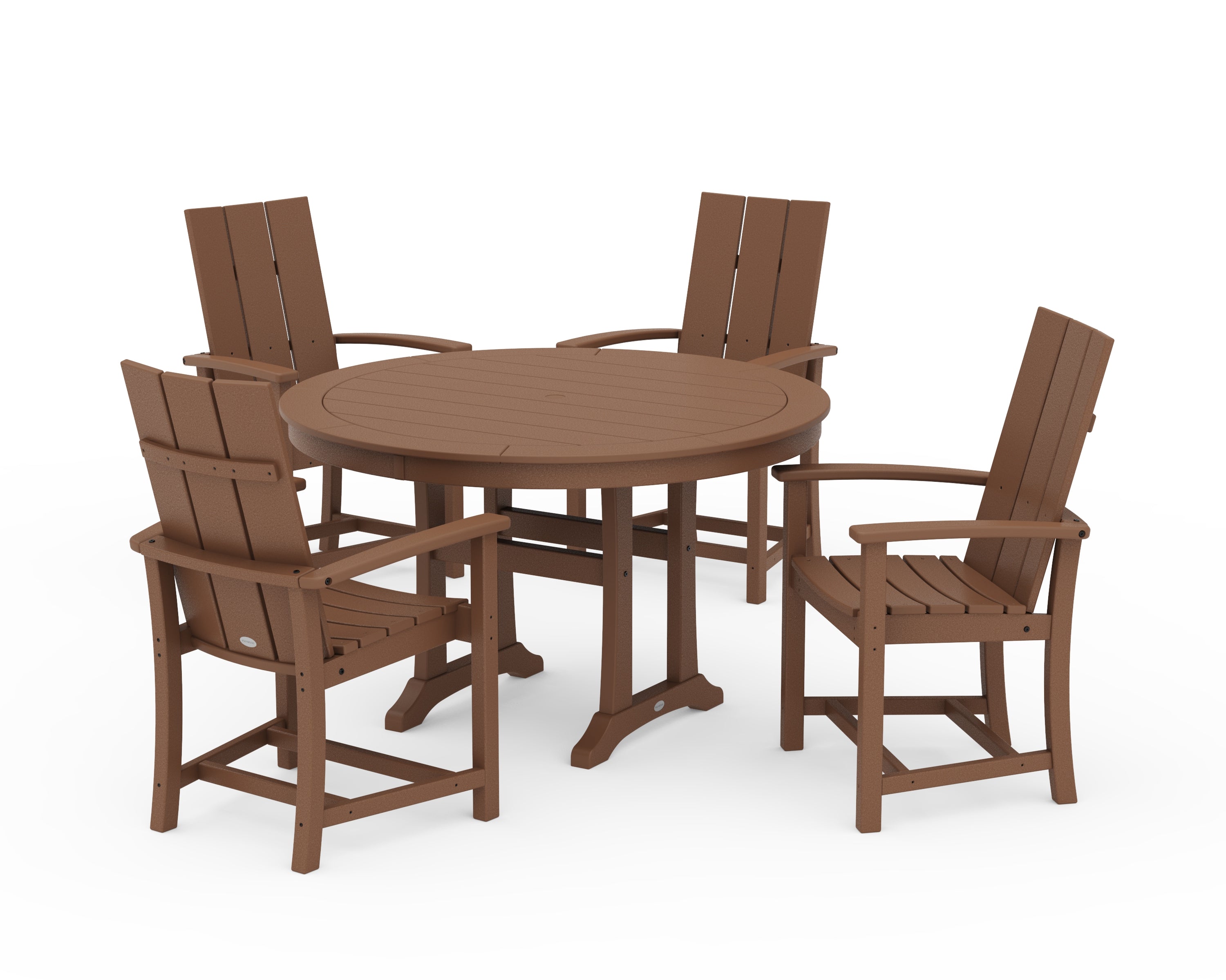 POLYWOOD Modern Adirondack 5-Piece Round Dining Set with Trestle Legs in Teak