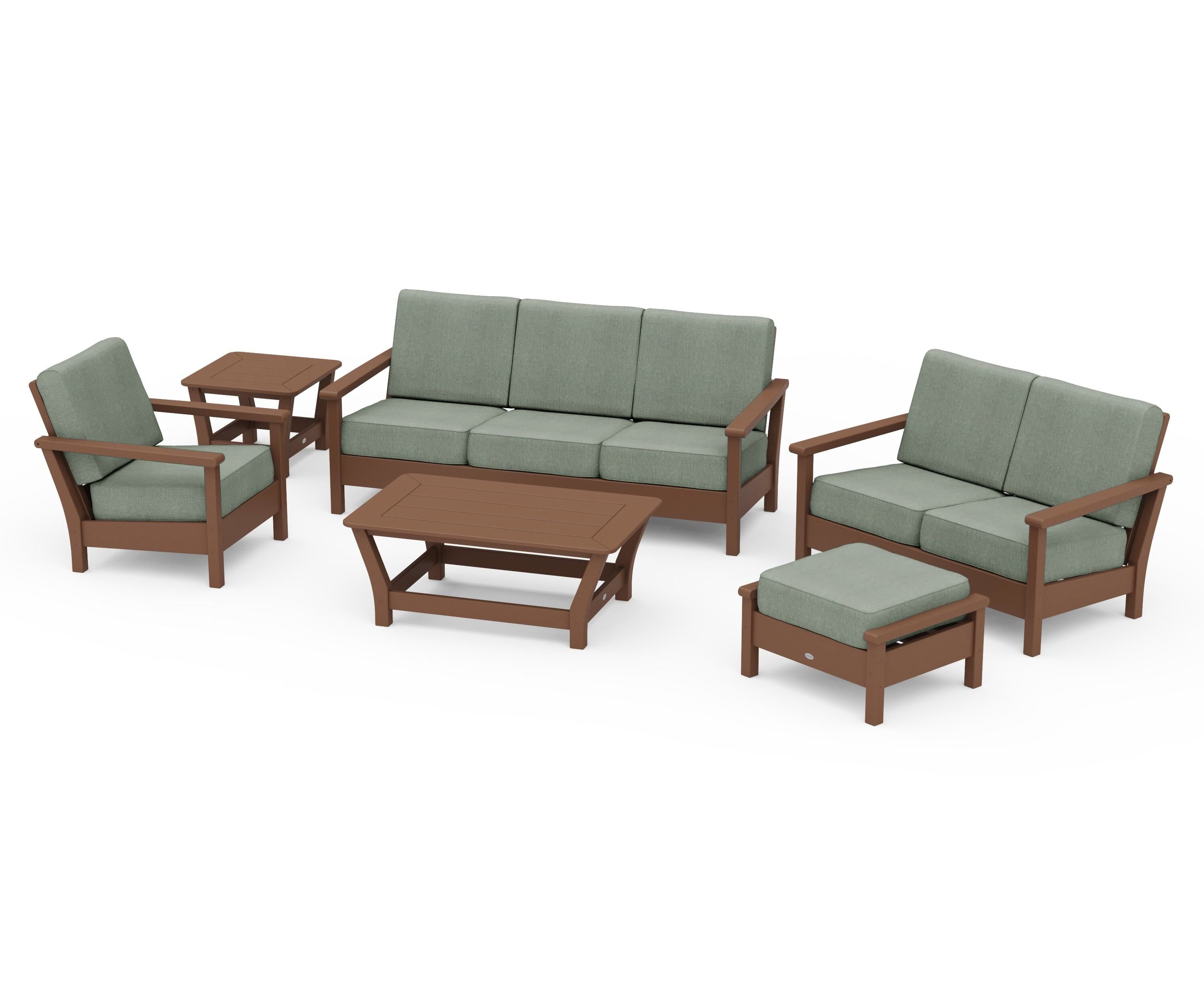 POLYWOOD Harbour 6-Piece Outdoor Living Set in Teak / Cast Sage