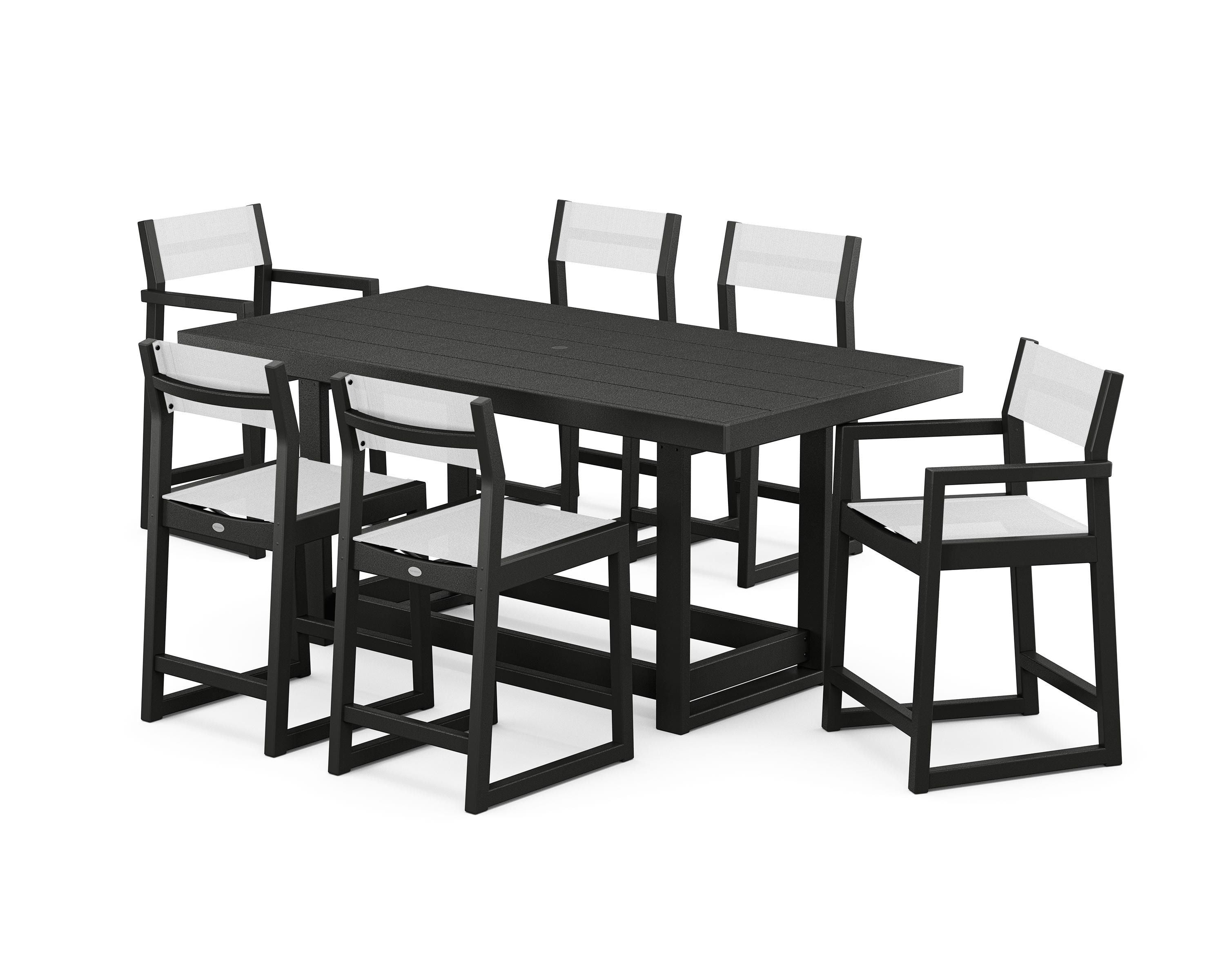 POLYWOOD EDGE Sling 7-Piece Counter Table Set in Black / White Sling