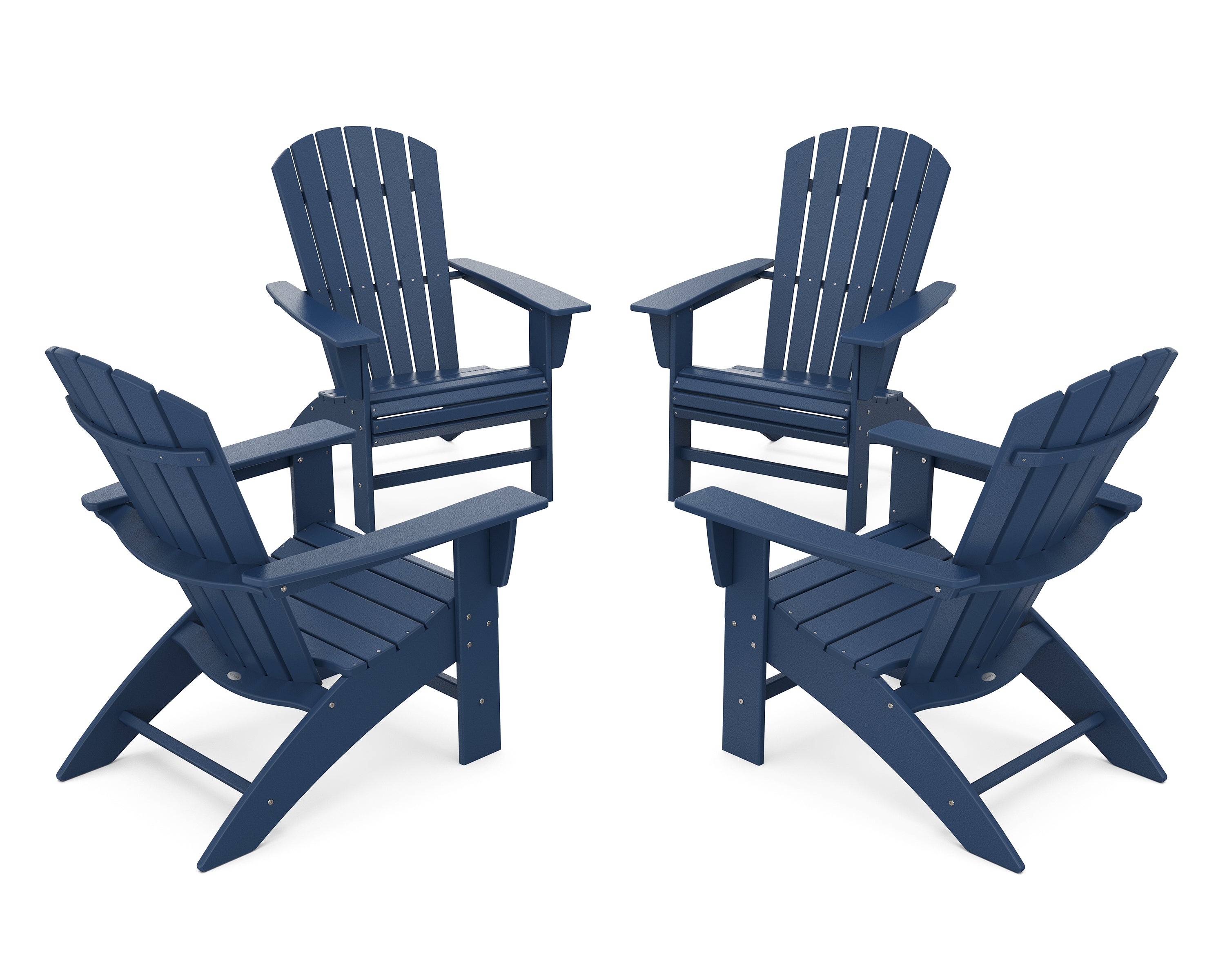 POLYWOOD® 4-Piece Nautical Curveback Adirondack Chair Conversation Set in Navy