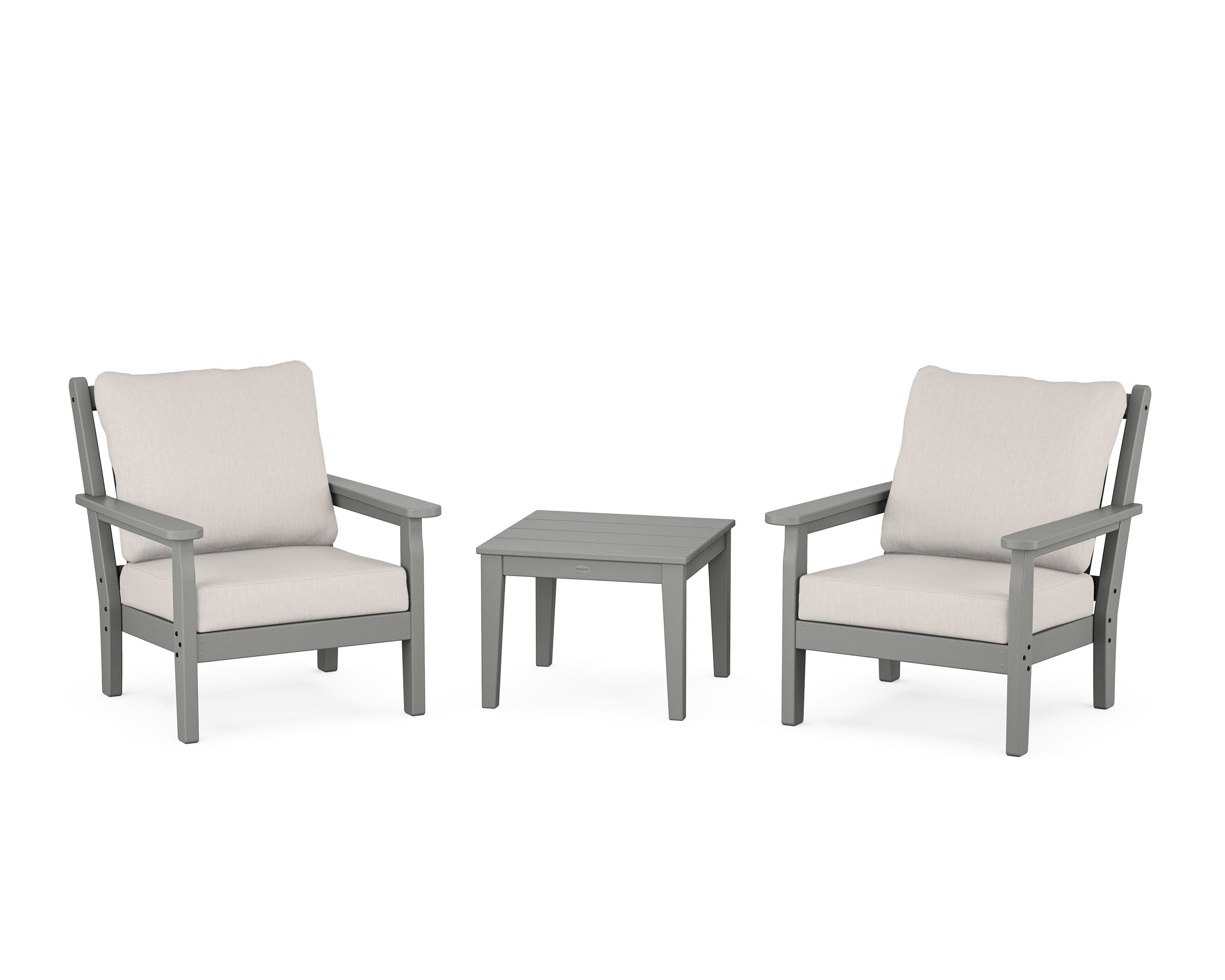 POLYWOOD Chippendale 3-Piece Deep Seating Set in Slate Grey / Cast Ash