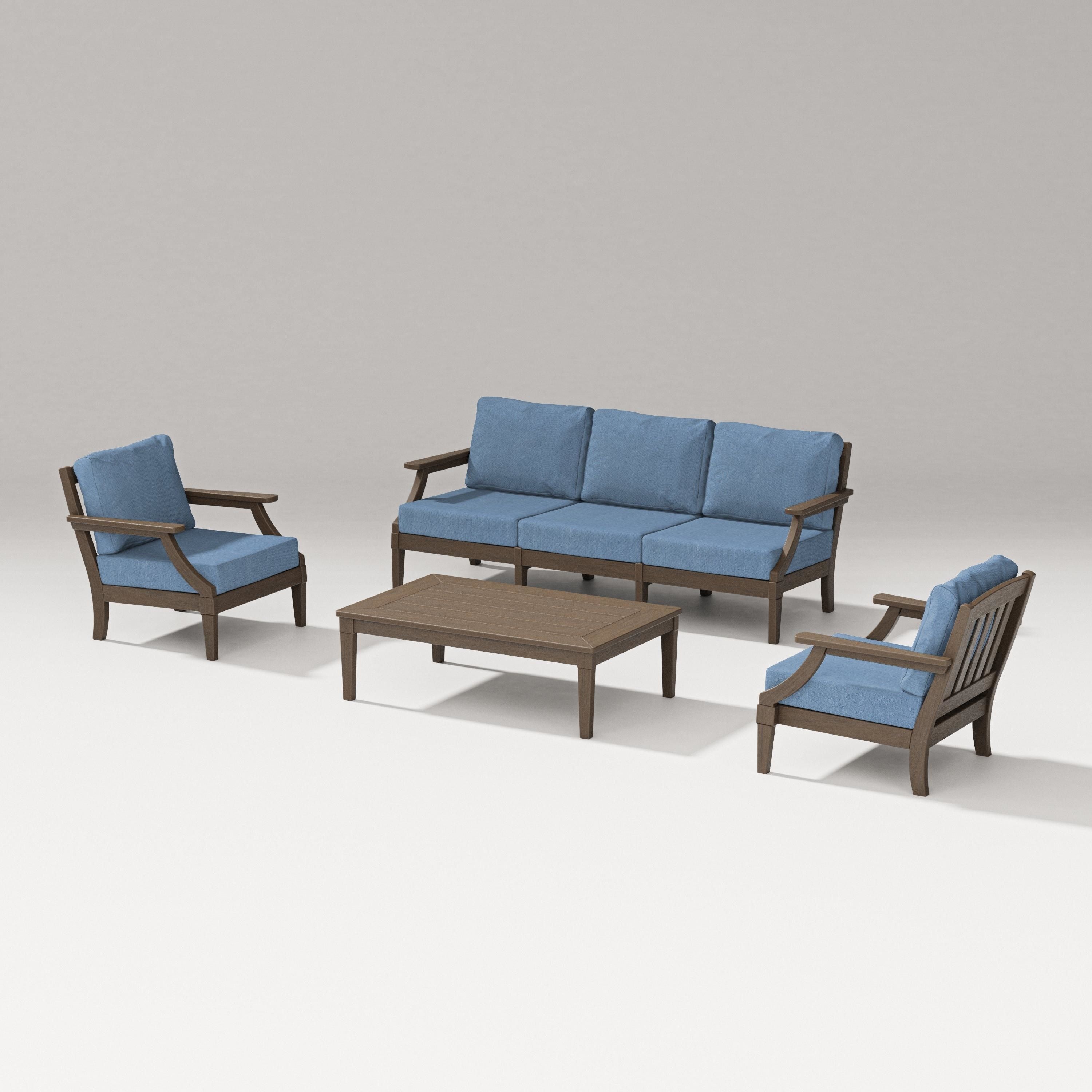 PW Designer Series Estate 4-Piece Lounge Sofa Set in Kona / Sky Blue
