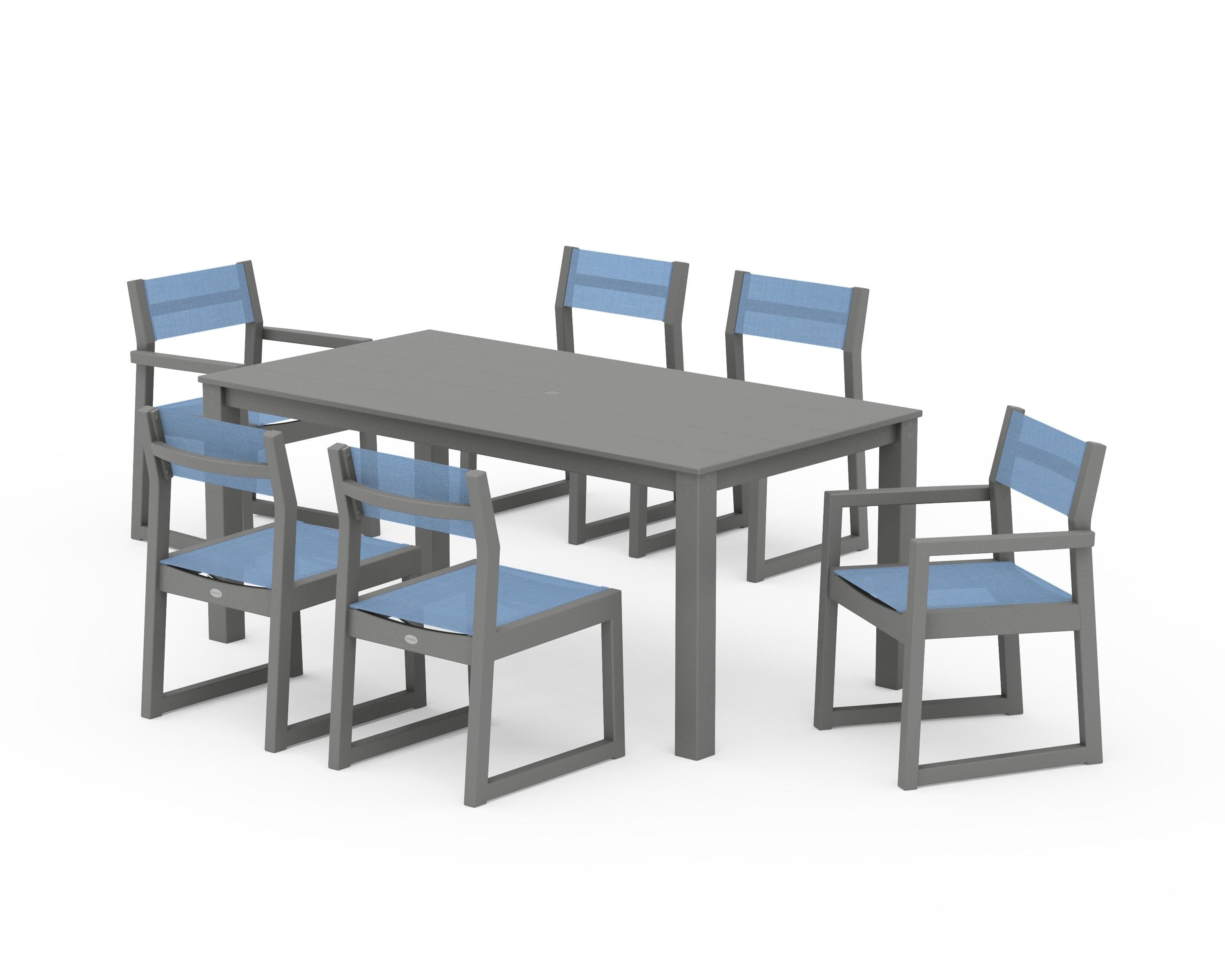 POLYWOOD EDGE Sling 7-Piece Parsons Dining Set in Slate Grey / Poolside Sling
