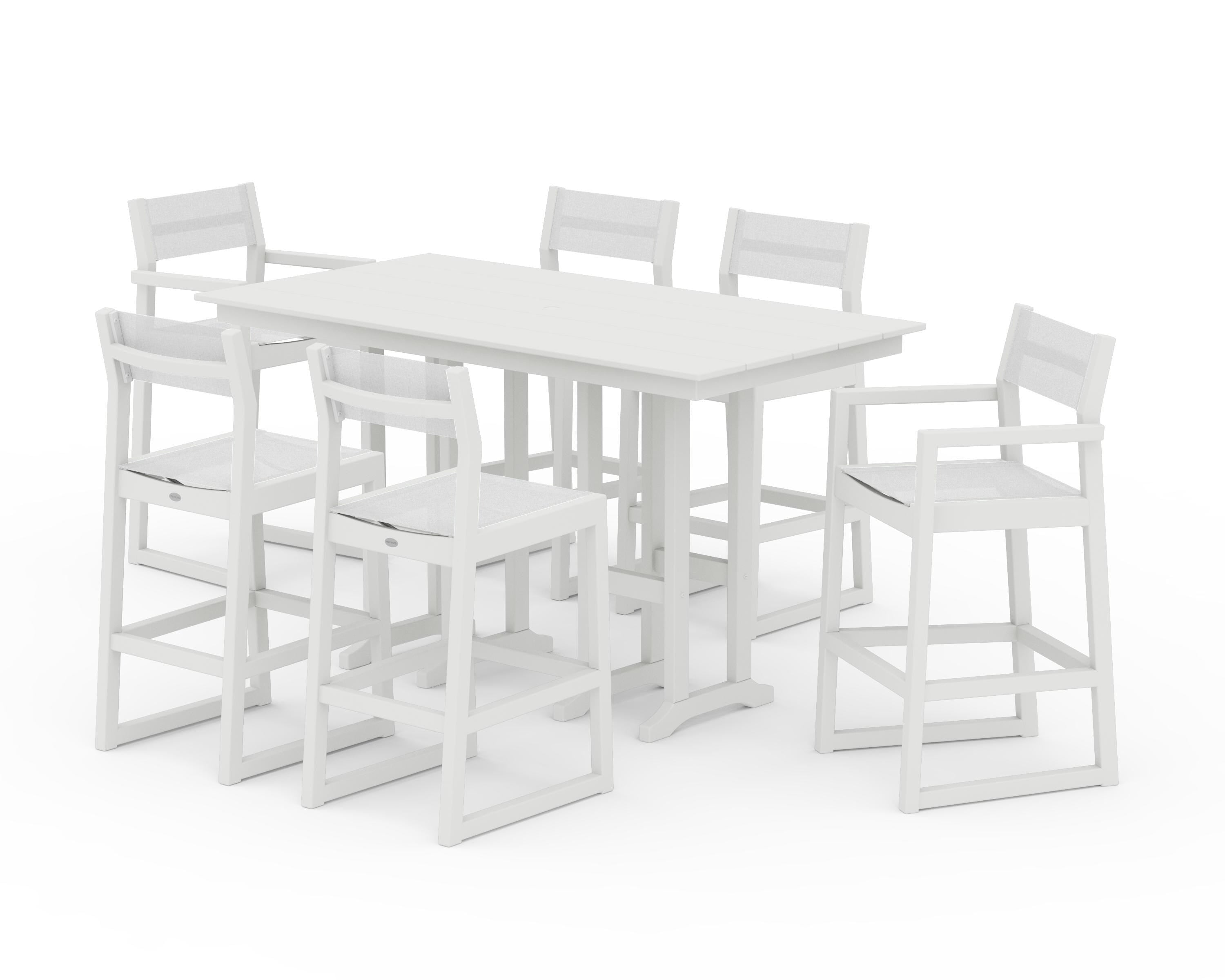 POLYWOOD EDGE Sling 7-Piece Farmhouse Bar Set in White / White Sling