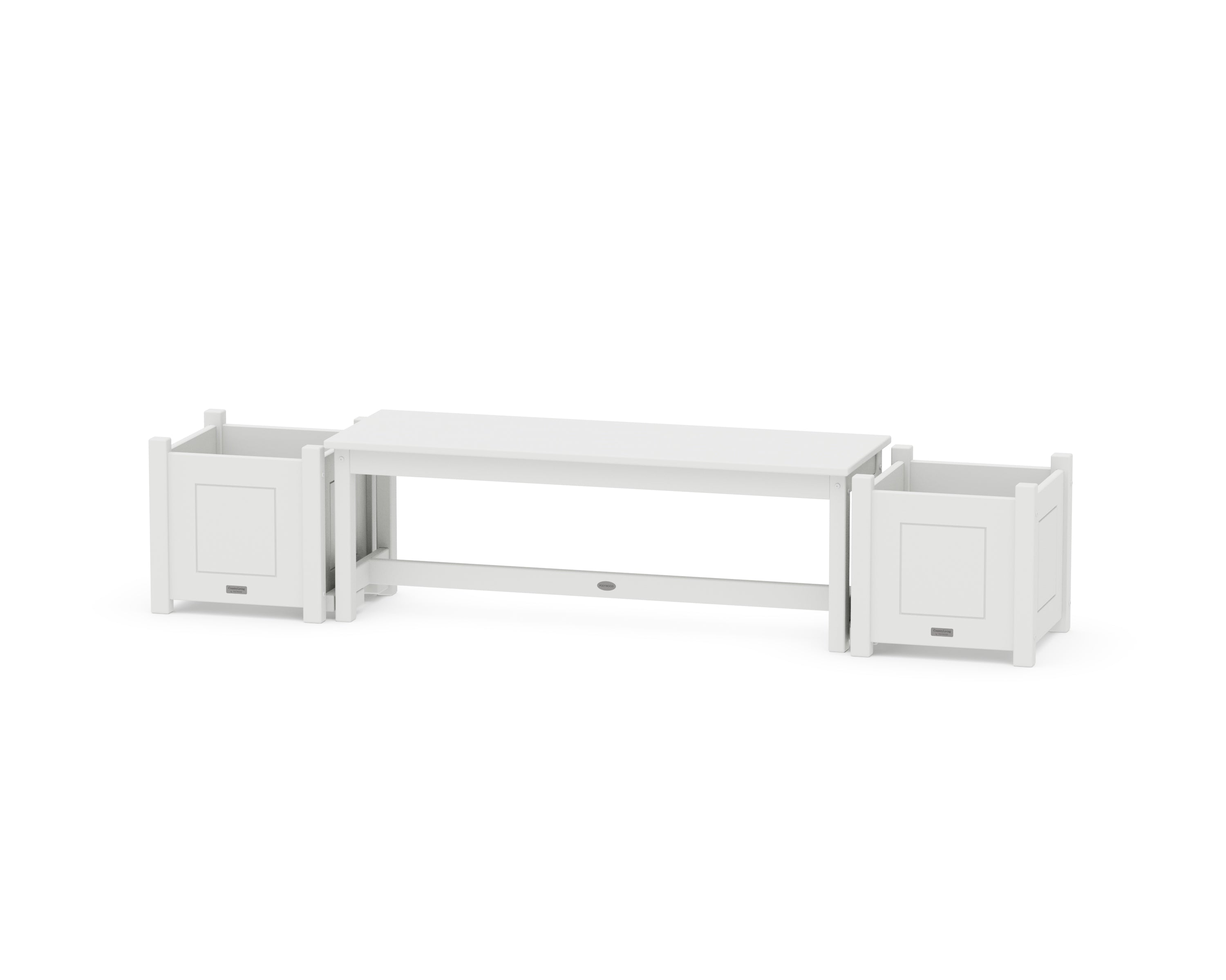 POLYWOOD 48" Country Living Straight Planter Bench Set in White