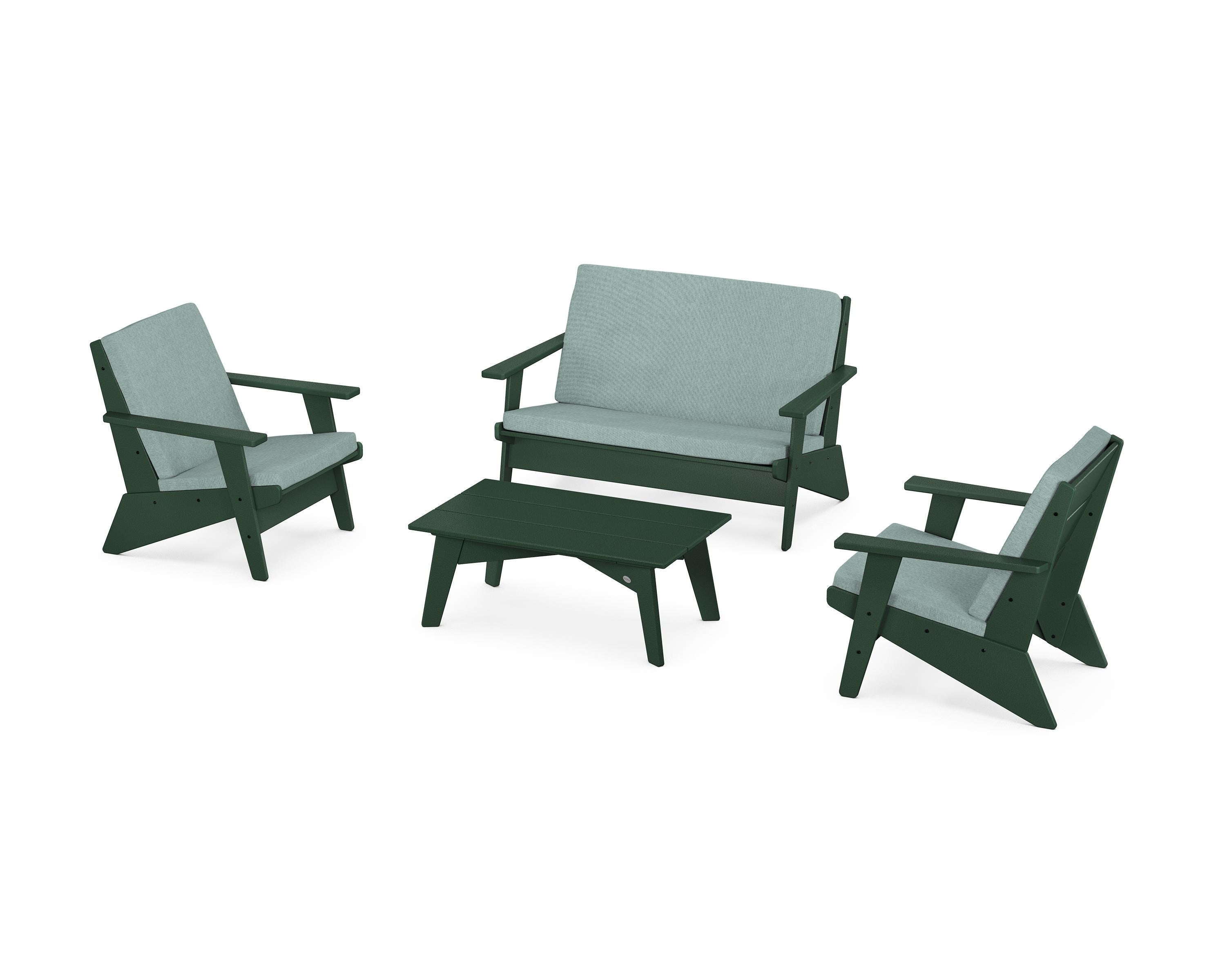 POLYWOOD Riviera Modern Lounge 4-Piece Set in Green / Glacier Spa