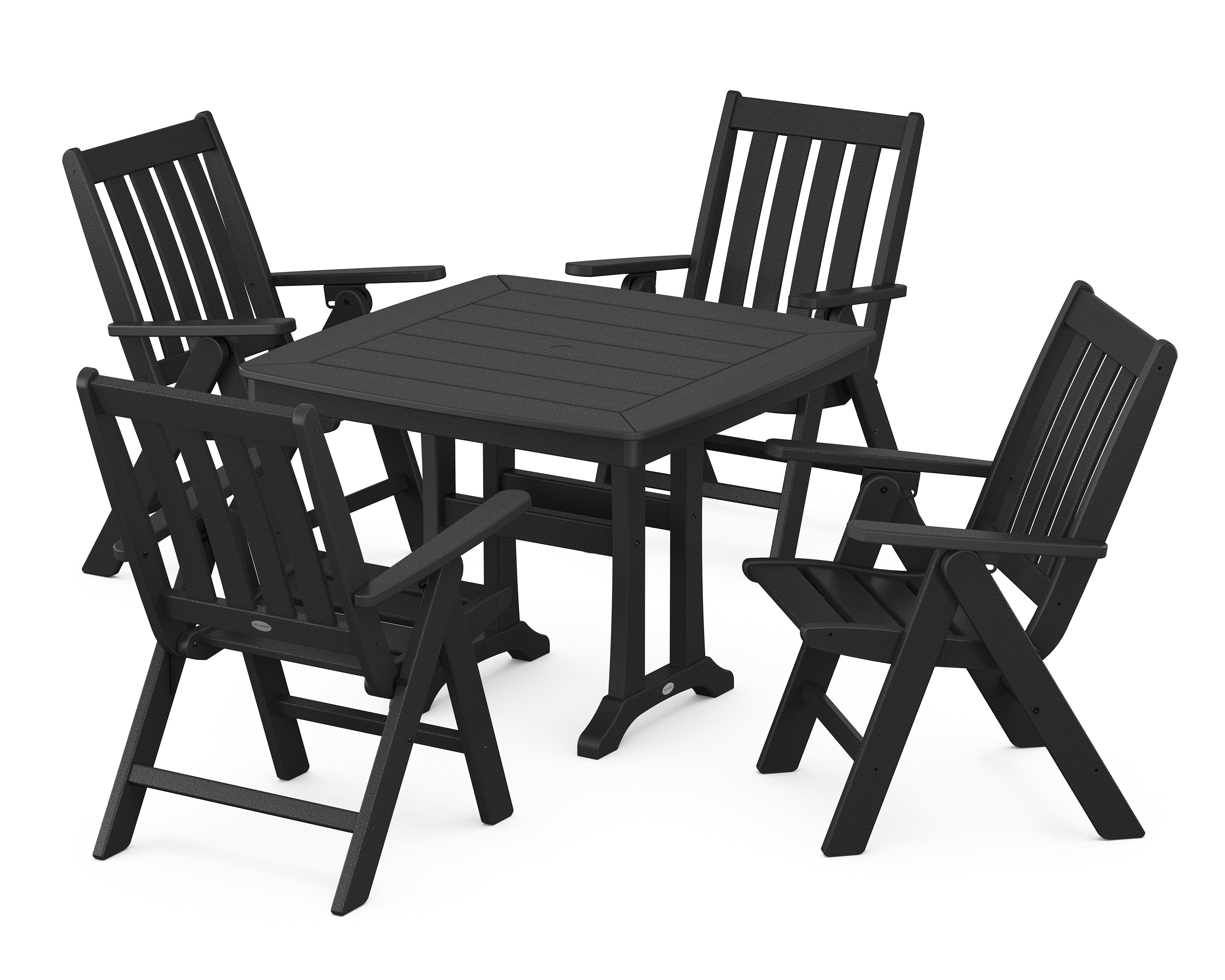 POLYWOOD® Vineyard Folding 5-Piece Dining Set with Trestle Legs in Black