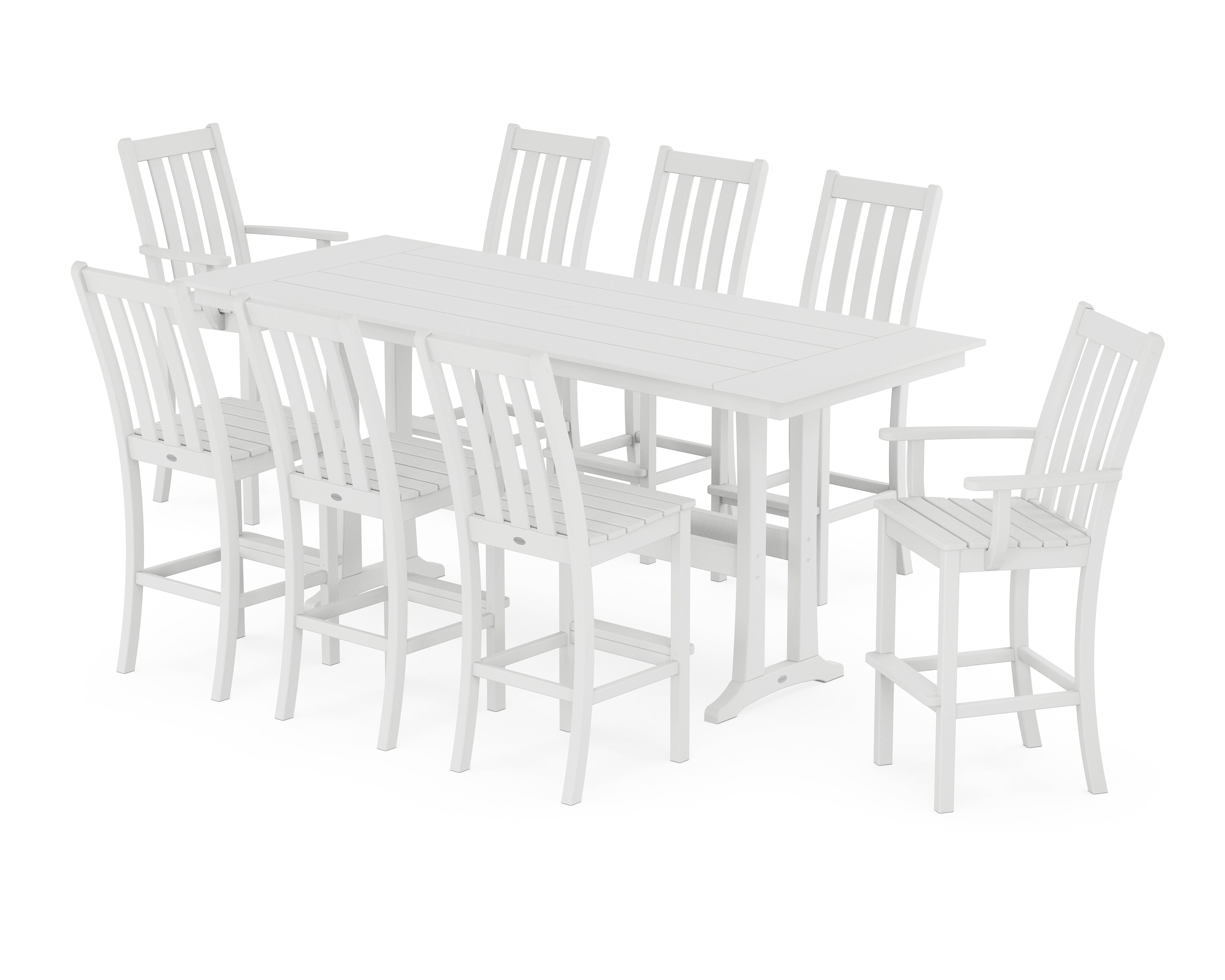 POLYWOOD® Vineyard 9-Piece Farmhouse Bar Set with Trestle Legs in White