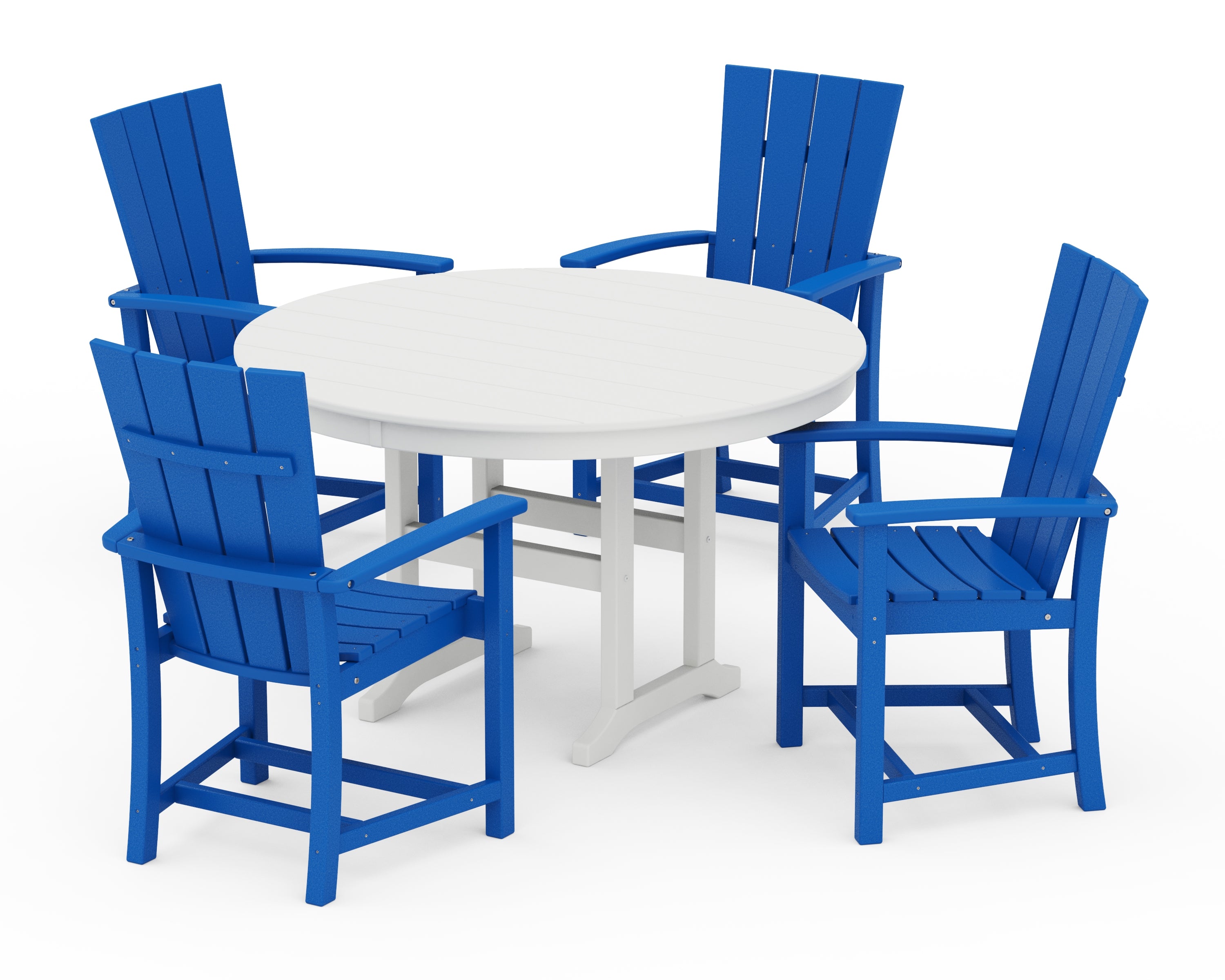 POLYWOOD Quattro 5-Piece Round Farmhouse Dining Set in Pacific Blue / White