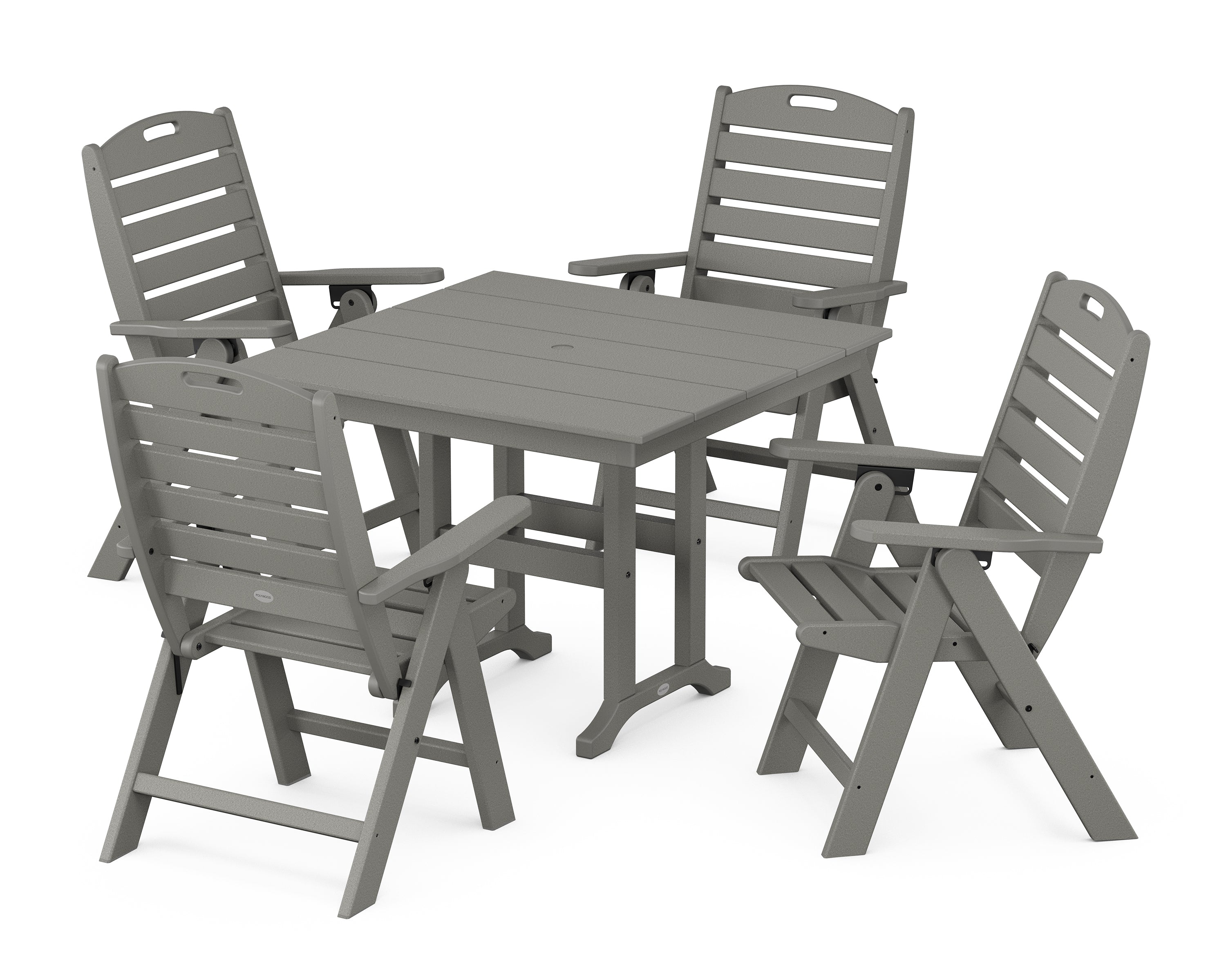 POLYWOOD Nautical Folding Highback Chair 5-Piece Farmhouse Dining Set in Slate Grey