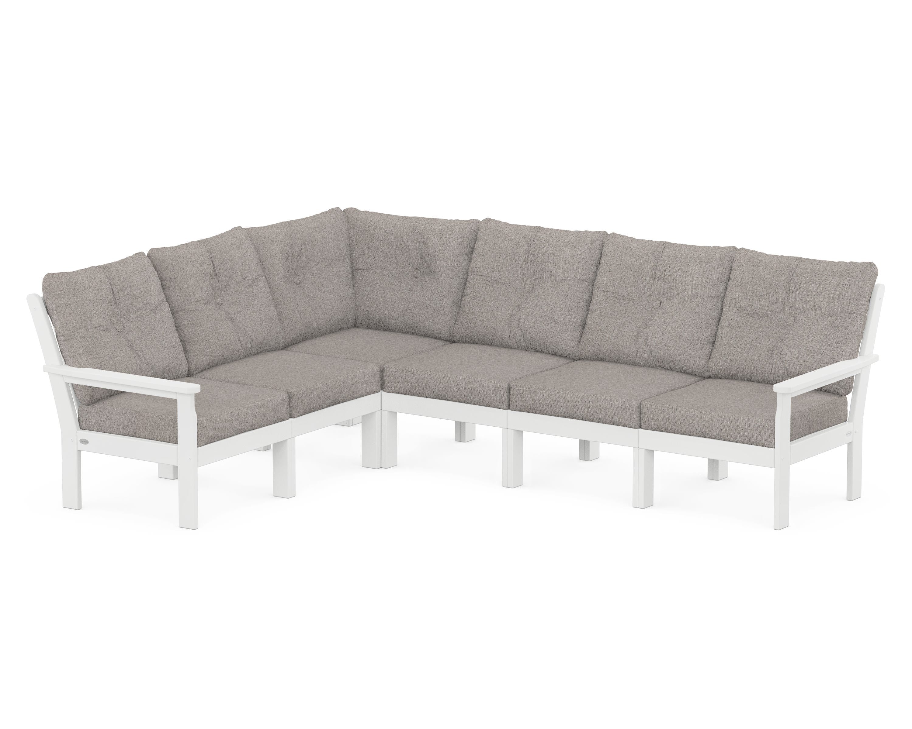 POLYWOOD Vineyard 6-Piece Sectional in White / Weathered Tweed
