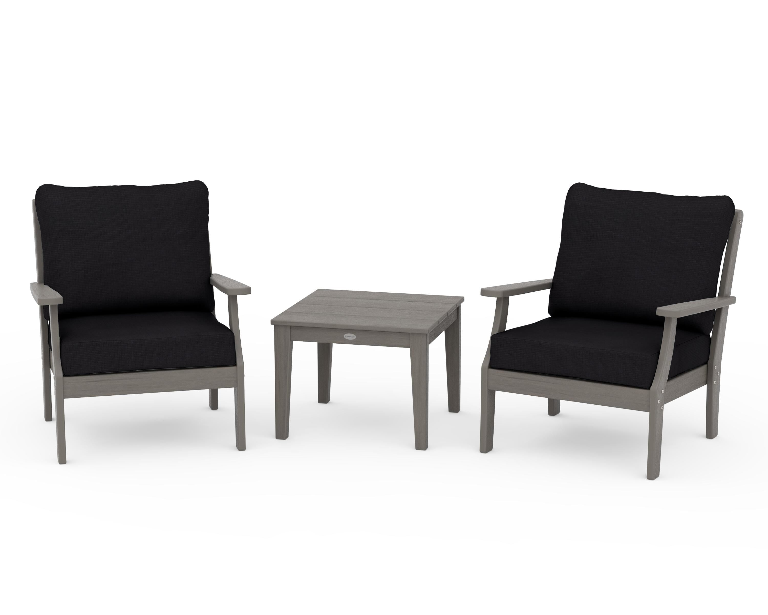 POLYWOOD Braxton 3-Piece Deep Seating Set in Driftwood / Midnight Linen